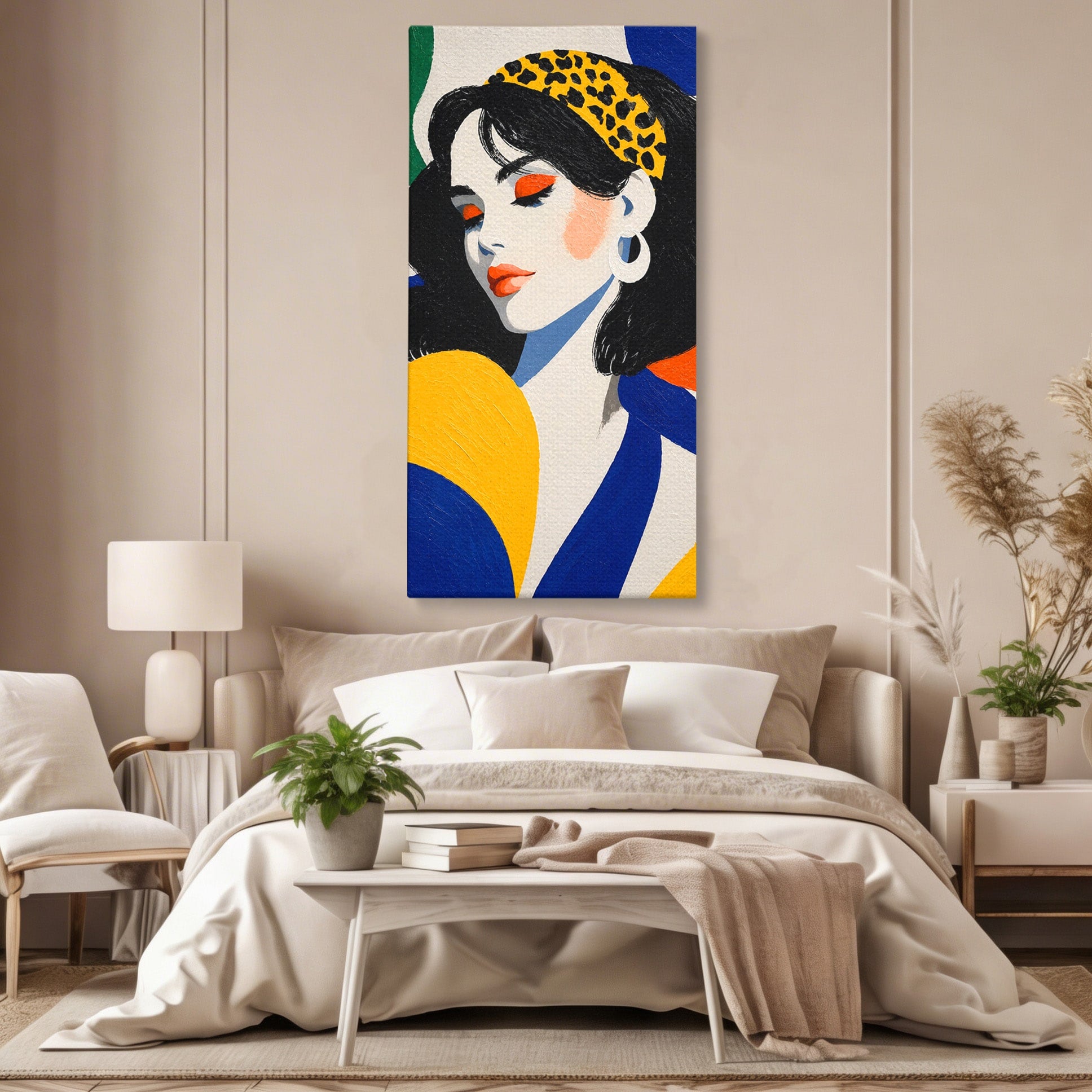 Tablou Canvas Premium LuxCanva® G1281, Portret Femeie Cu Esarfa, Portret, Femeie, Esarfa, Moda, Living, Culori Vibrante