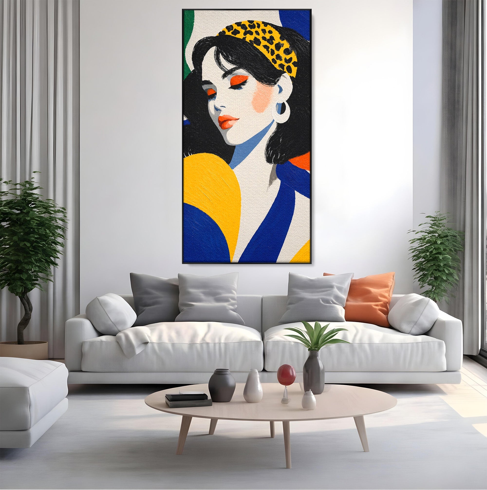 Tablou Canvas Premium LuxCanva® G1281, Portret Femeie Cu Esarfa, Portret, Femeie, Esarfa, Moda, Living, Culori Vibrante