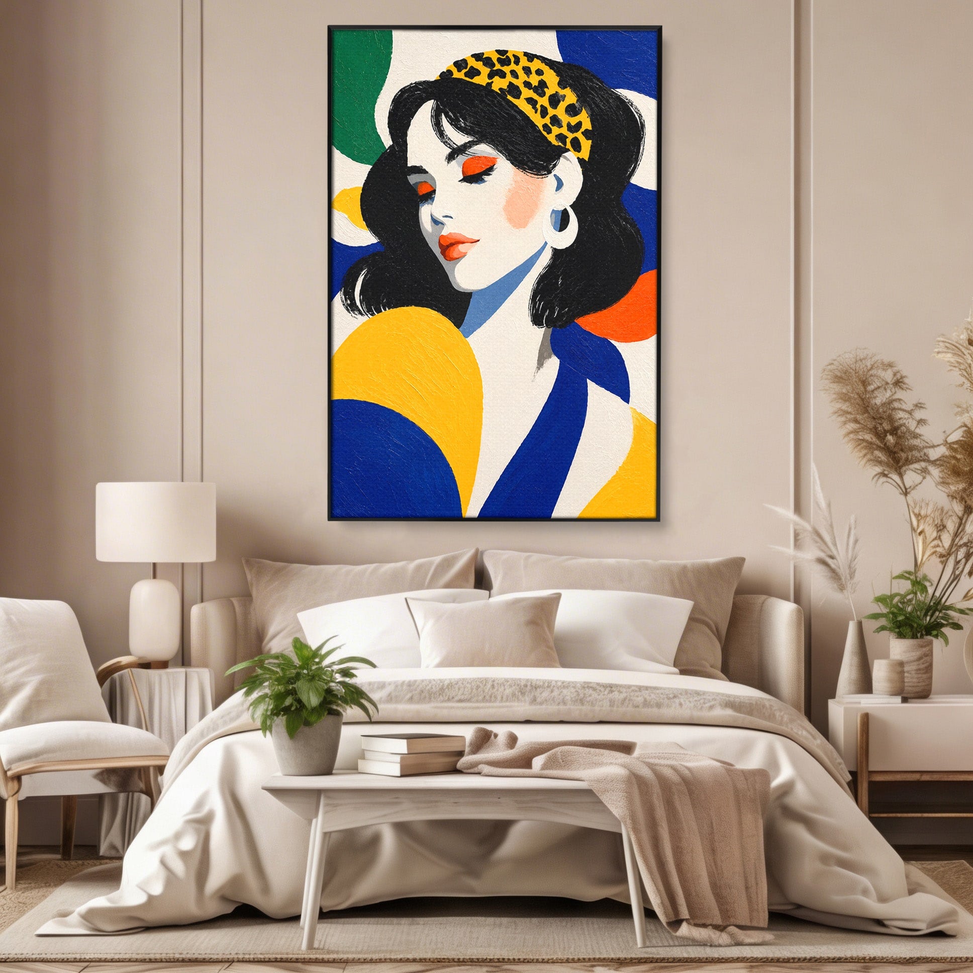 Tablou Canvas Premium LuxCanva® G1281, Portret Femeie Cu Esarfa, Portret, Femeie, Esarfa, Moda, Living, Culori Vibrante