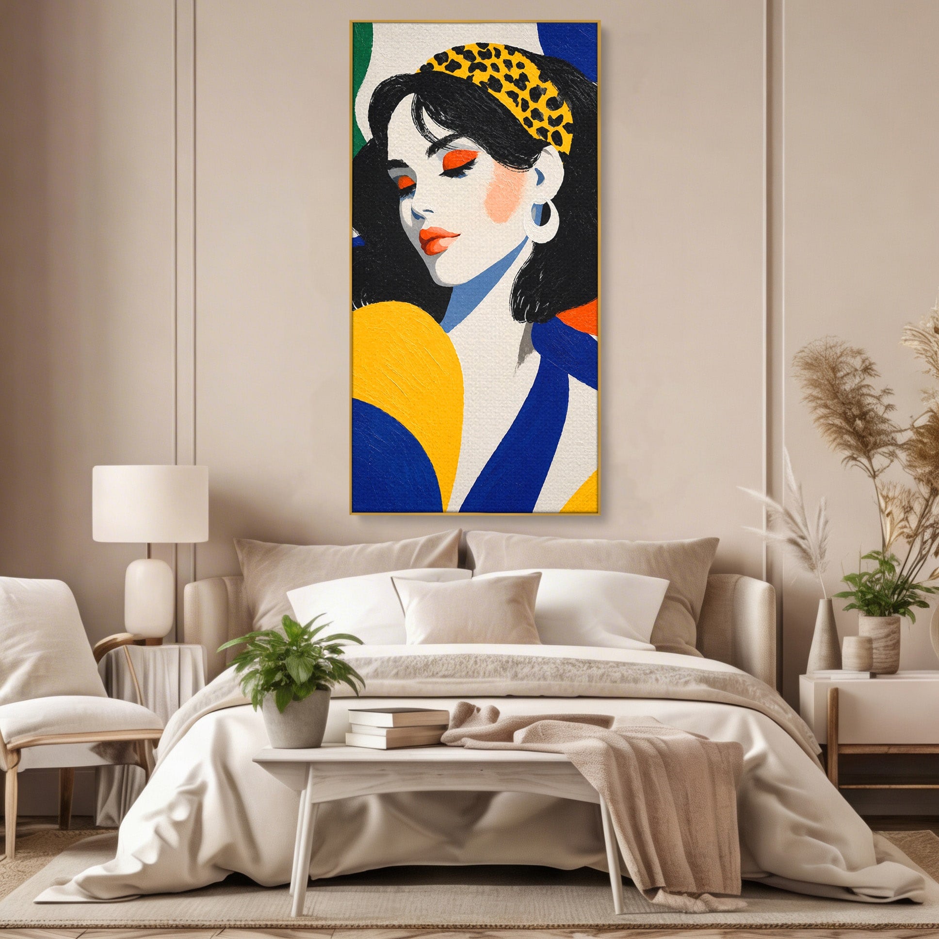 Tablou Canvas Premium LuxCanva® G1281, Portret Femeie Cu Esarfa, Portret, Femeie, Esarfa, Moda, Living, Culori Vibrante
