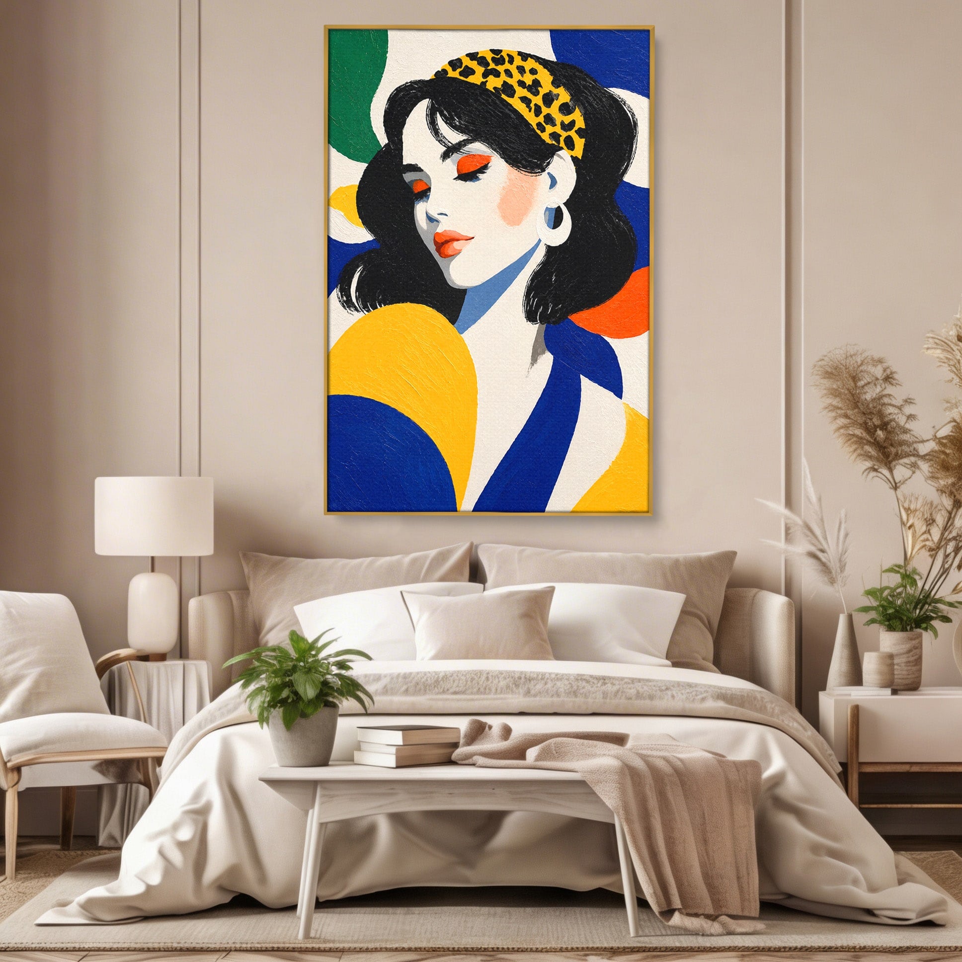 Tablou Canvas Premium LuxCanva® G1281, Portret Femeie Cu Esarfa, Portret, Femeie, Esarfa, Moda, Living, Culori Vibrante