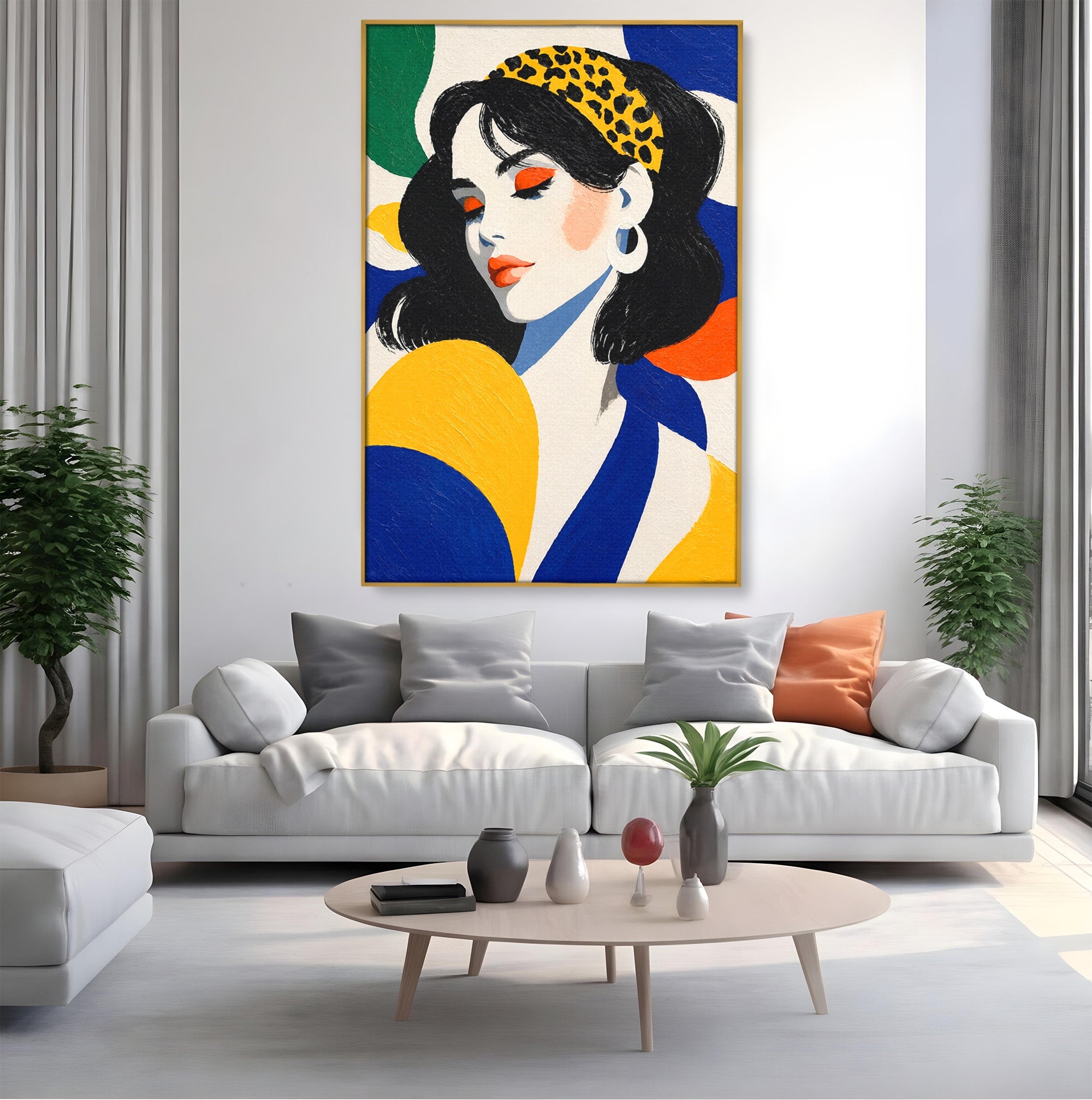 Tablou Canvas Premium LuxCanva® G1281, Portret Femeie Cu Esarfa, Portret, Femeie, Esarfa, Moda, Living, Culori Vibrante