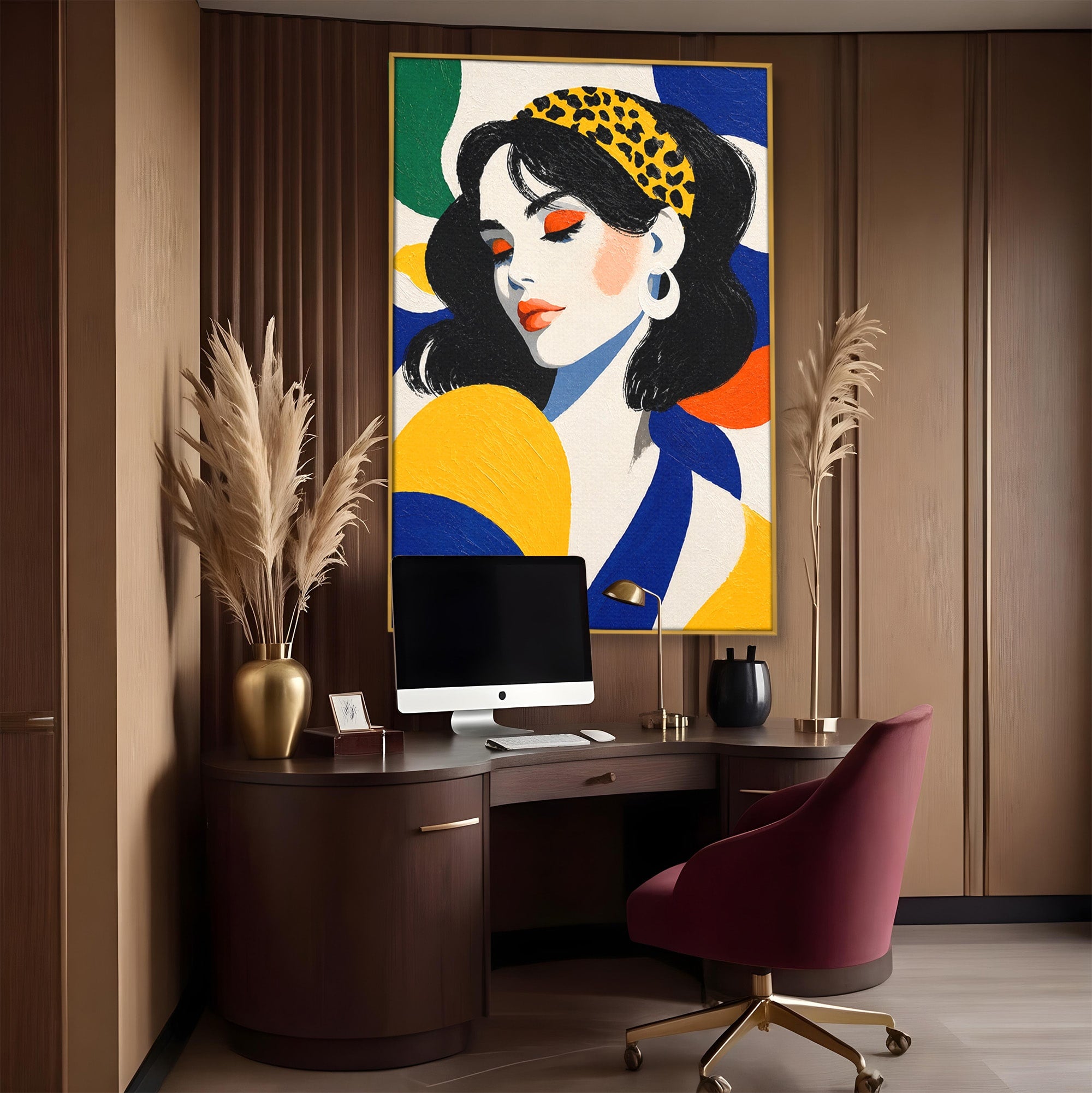 Tablou Canvas Premium LuxCanva® G1281, Portret Femeie Cu Esarfa, Portret, Femeie, Esarfa, Moda, Living, Culori Vibrante