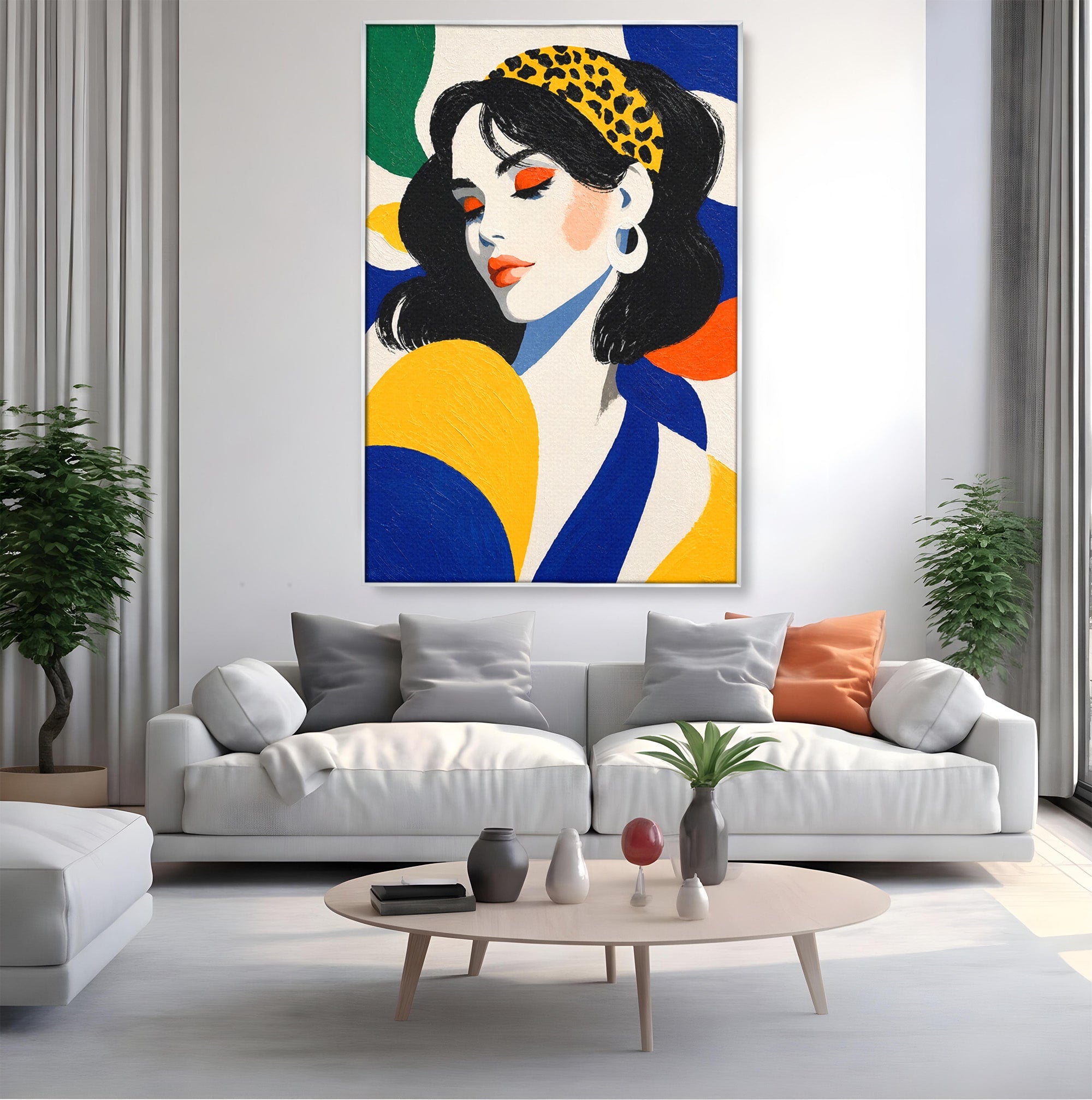 Tablou Canvas Premium LuxCanva® G1281, Portret Femeie Cu Esarfa, Portret, Femeie, Esarfa, Moda, Living, Culori Vibrante