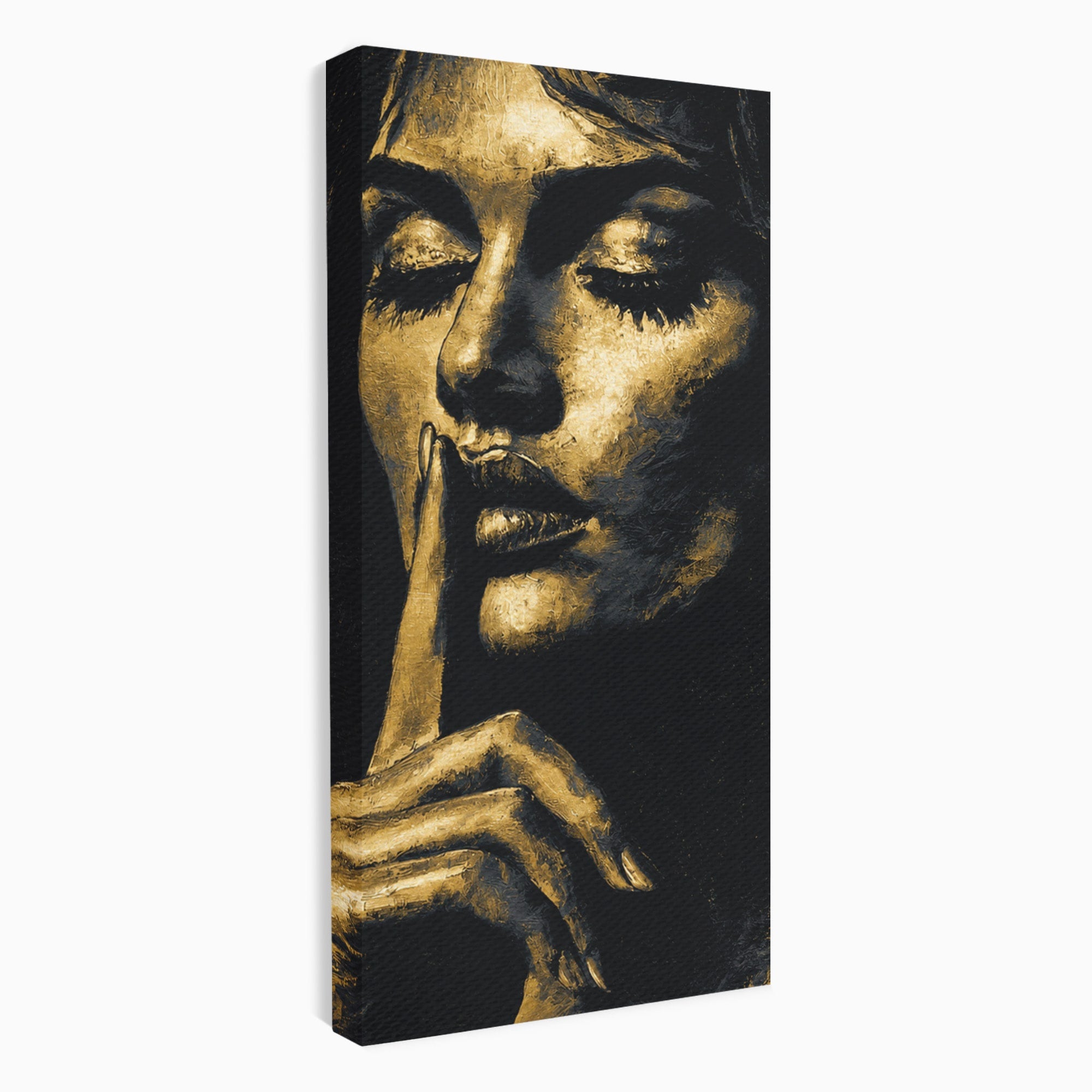 Tablou Canvas Premium LuxCanva® G1282, Tacere Aurie, Portret, Femeie, Mister, Elegant, Dormitor, Birou, Culori Vibrante