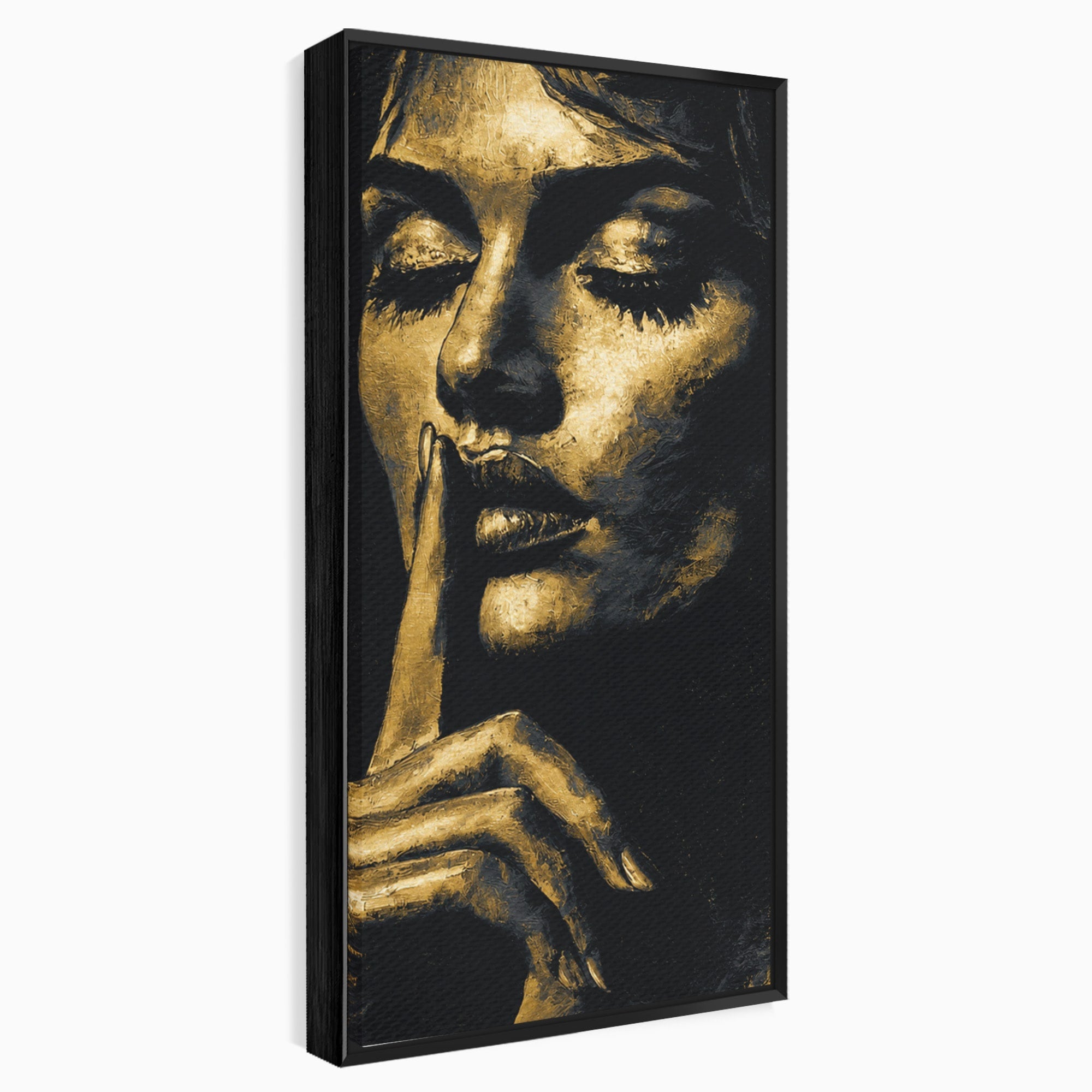 Tablou Canvas Premium LuxCanva® G1282, Tacere Aurie, Portret, Femeie, Mister, Elegant, Dormitor, Birou, Culori Vibrante