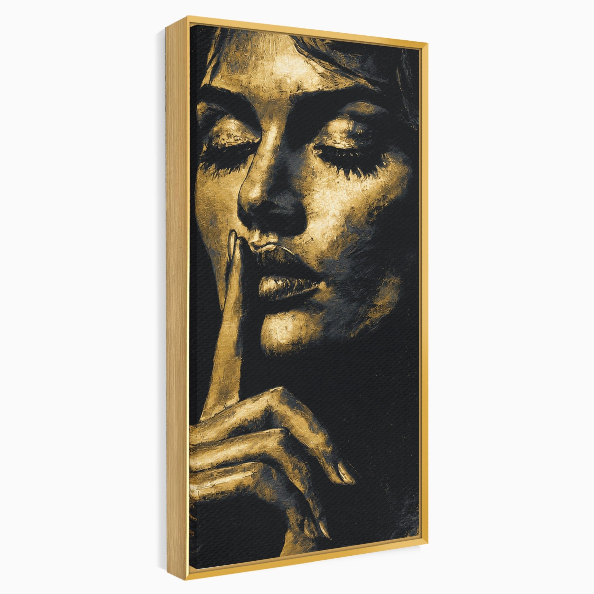 Tablou Canvas Premium LuxCanva® G1282, Tacere Aurie, Portret, Femeie, Mister, Elegant, Dormitor, Birou, Culori Vibrante