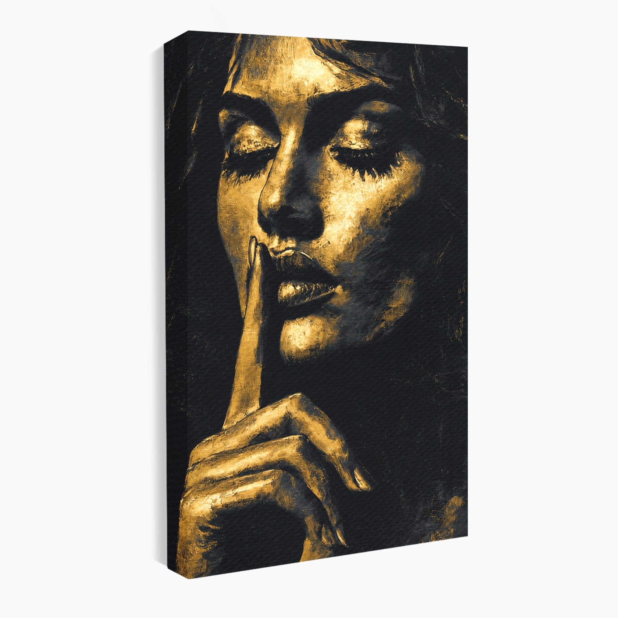 Tablou Canvas Premium LuxCanva® G1282, Tacere Aurie, Portret, Femeie, Mister, Elegant, Dormitor, Birou, Culori Vibrante