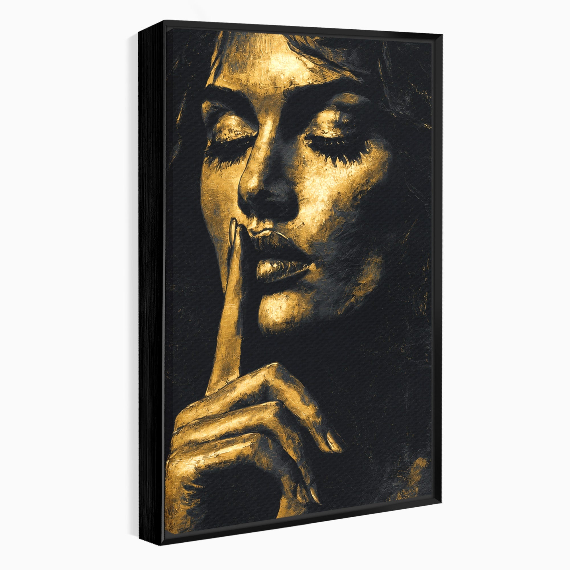 Tablou Canvas Premium LuxCanva® G1282, Tacere Aurie, Portret, Femeie, Mister, Elegant, Dormitor, Birou, Culori Vibrante
