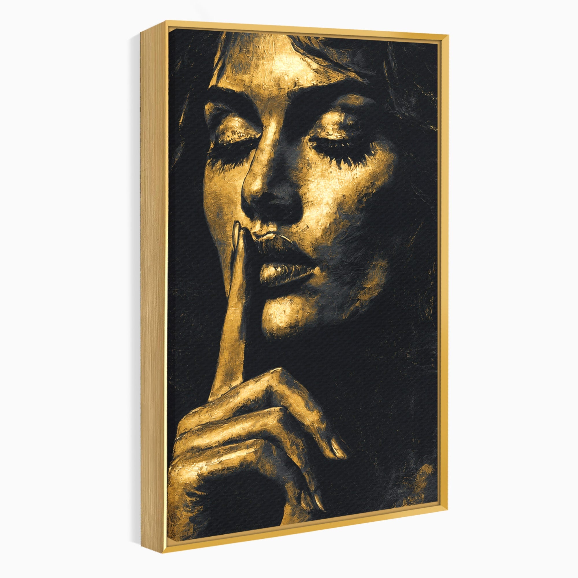 Tablou Canvas Premium LuxCanva® G1282, Tacere Aurie, Portret, Femeie, Mister, Elegant, Dormitor, Birou, Culori Vibrante
