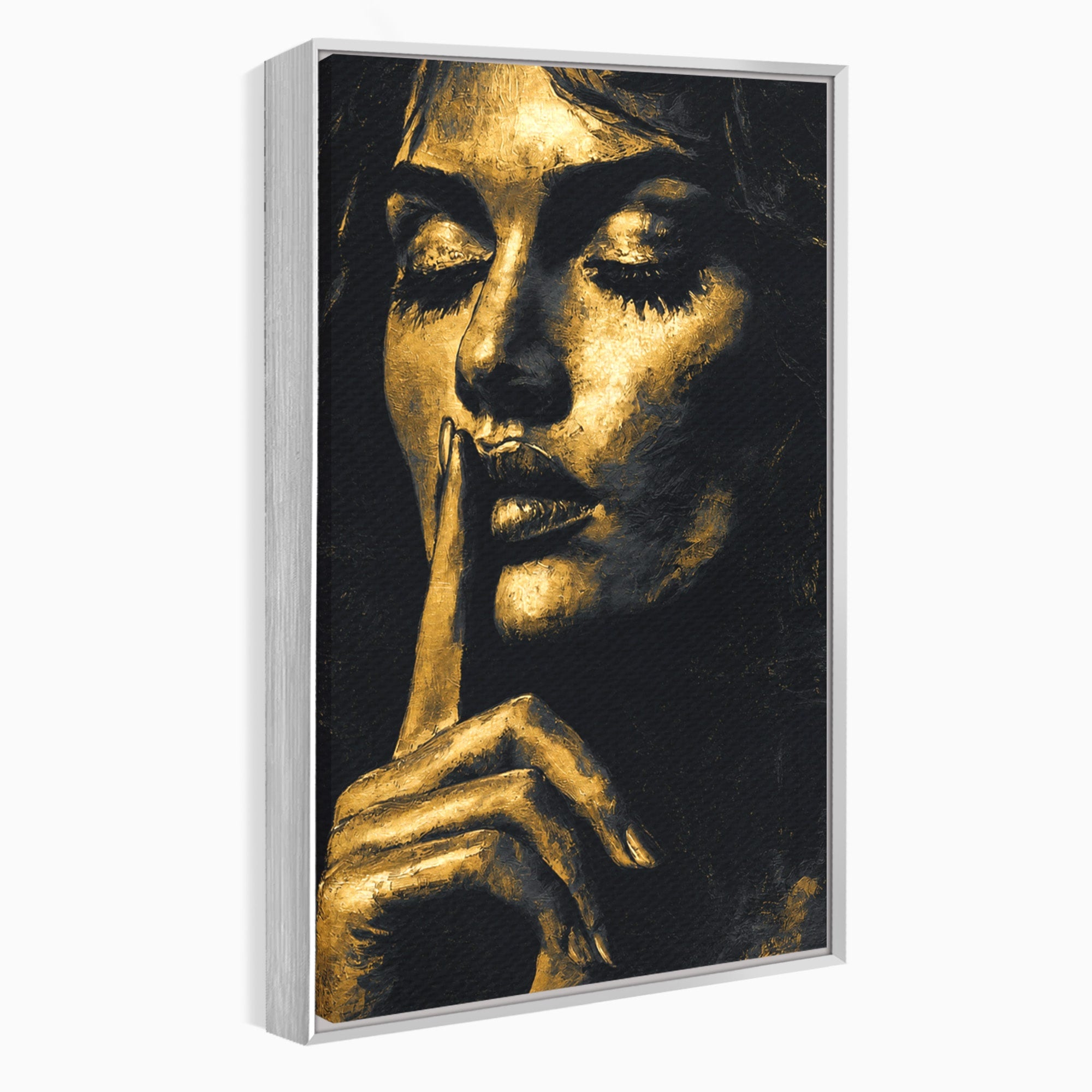 Tablou Canvas Premium LuxCanva® G1282, Tacere Aurie, Portret, Femeie, Mister, Elegant, Dormitor, Birou, Culori Vibrante