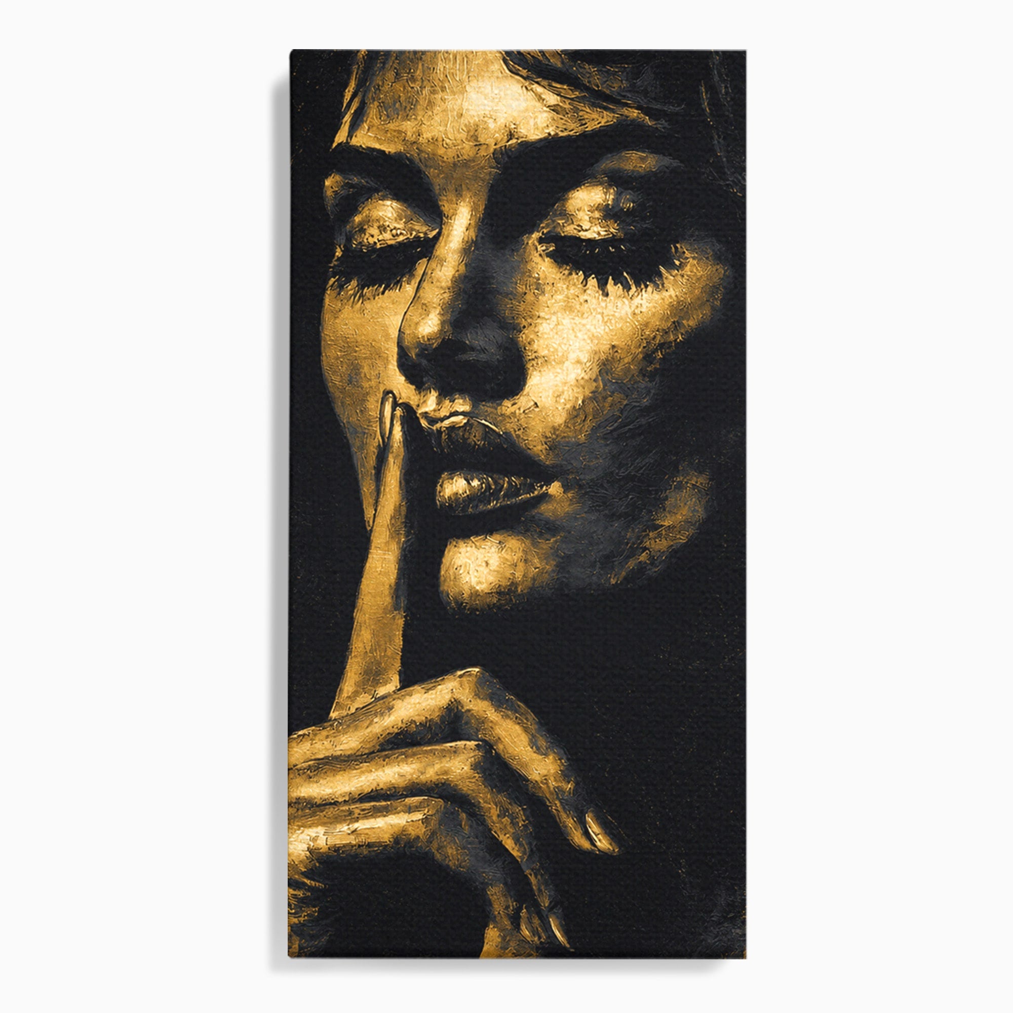 Tablou Canvas Premium LuxCanva® G1282, Tacere Aurie, Portret, Femeie, Mister, Elegant, Dormitor, Birou, Culori Vibrante