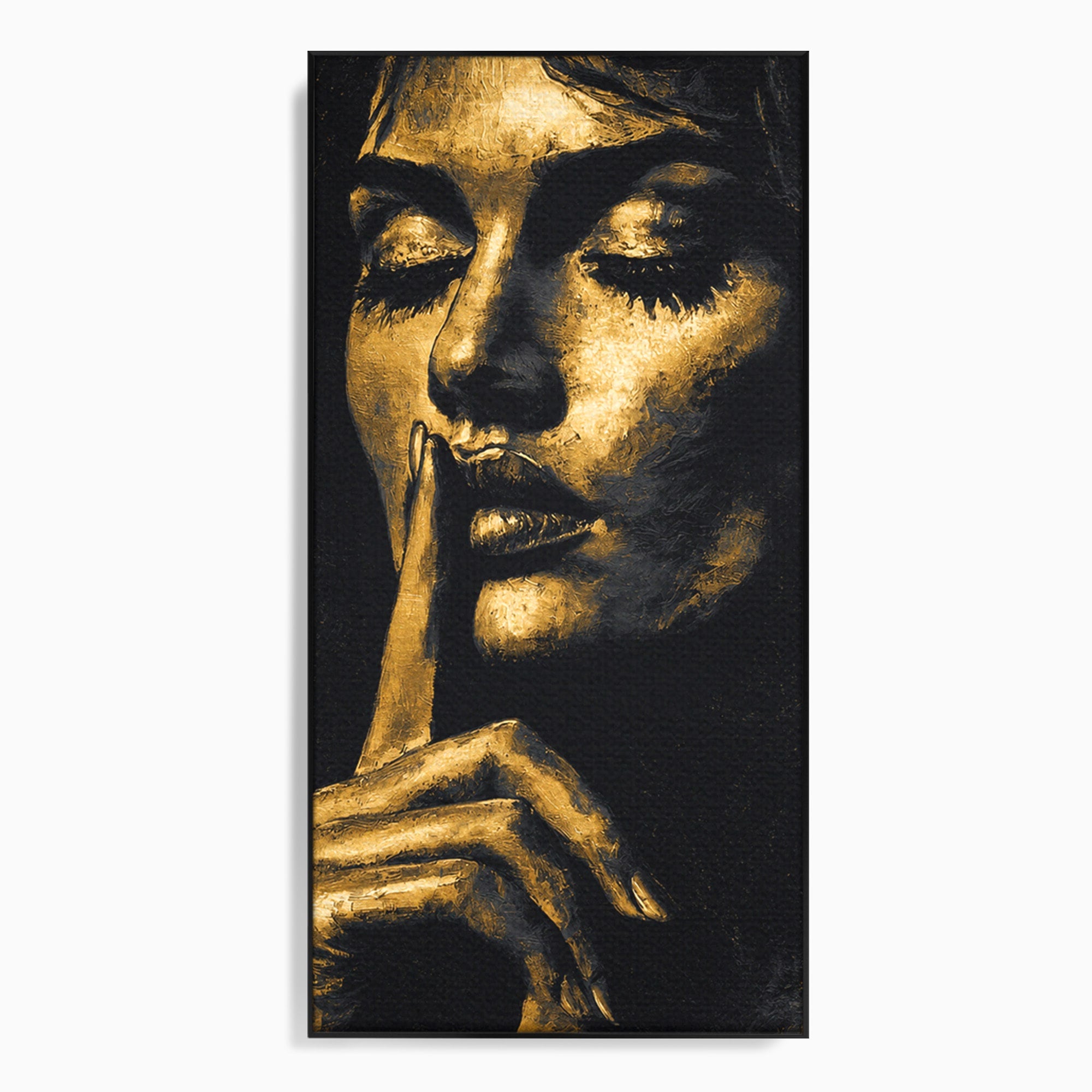 Tablou Canvas Premium LuxCanva® G1282, Tacere Aurie, Portret, Femeie, Mister, Elegant, Dormitor, Birou, Culori Vibrante