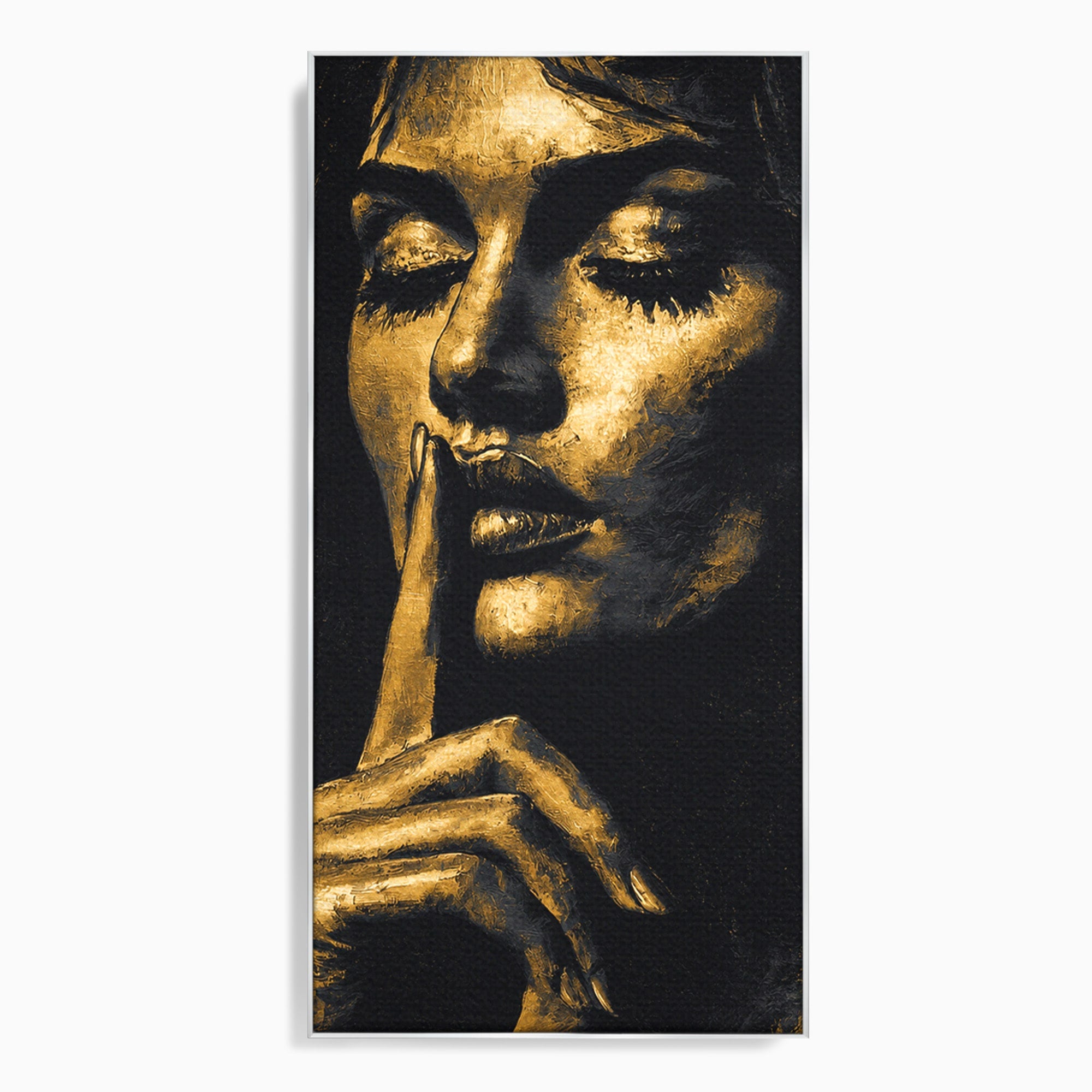 Tablou Canvas Premium LuxCanva® G1282, Tacere Aurie, Portret, Femeie, Mister, Elegant, Dormitor, Birou, Culori Vibrante