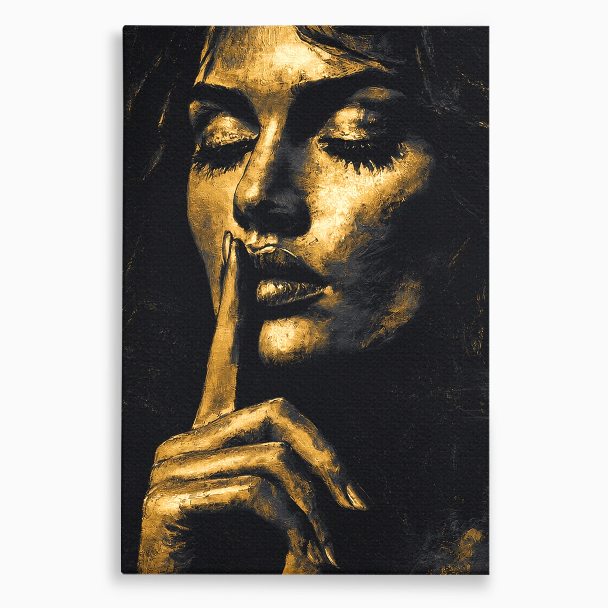 Tablou Canvas Premium LuxCanva® G1282, Tacere Aurie, Portret, Femeie, Mister, Elegant, Dormitor, Birou, Culori Vibrante