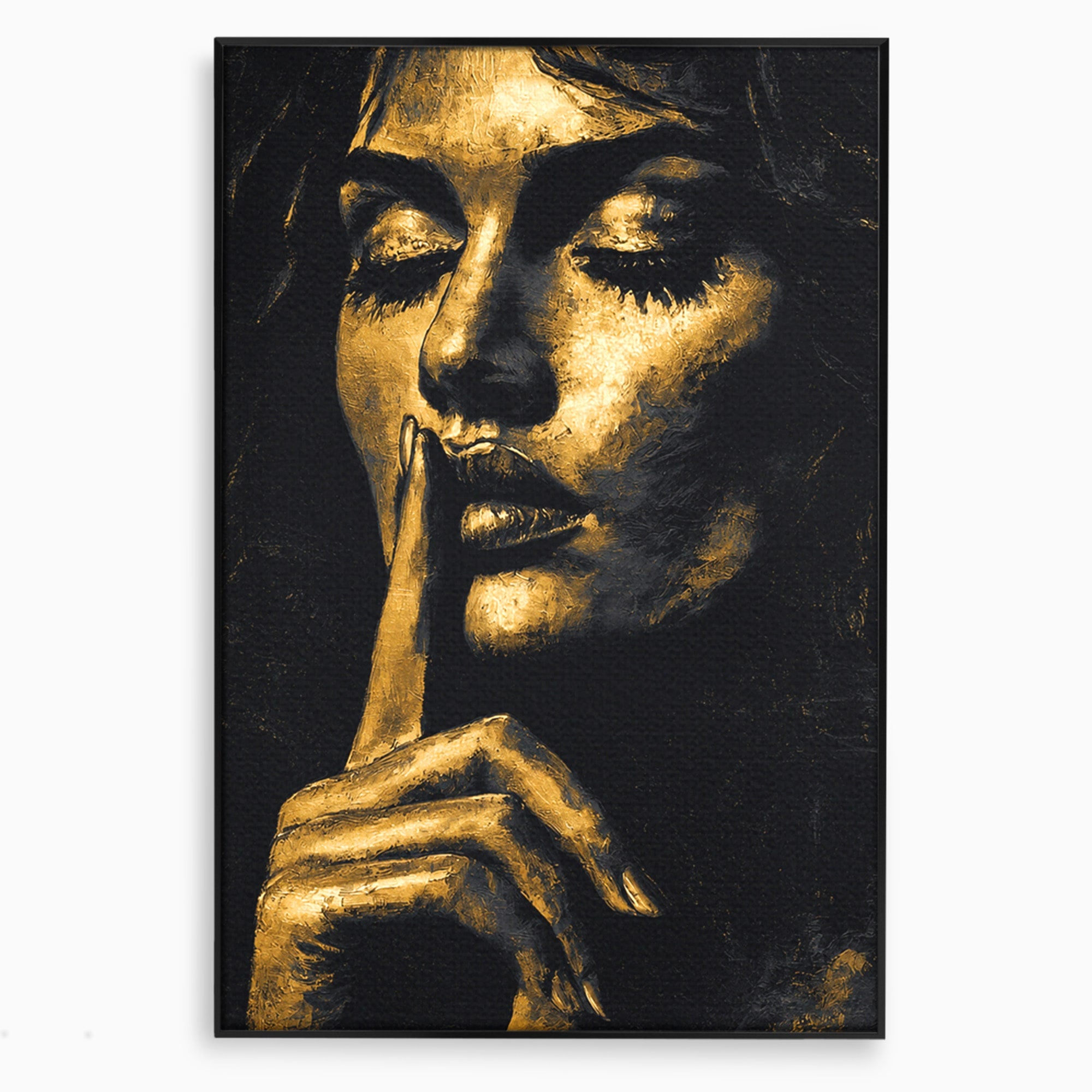 Tablou Canvas Premium LuxCanva® G1282, Tacere Aurie, Portret, Femeie, Mister, Elegant, Dormitor, Birou, Culori Vibrante