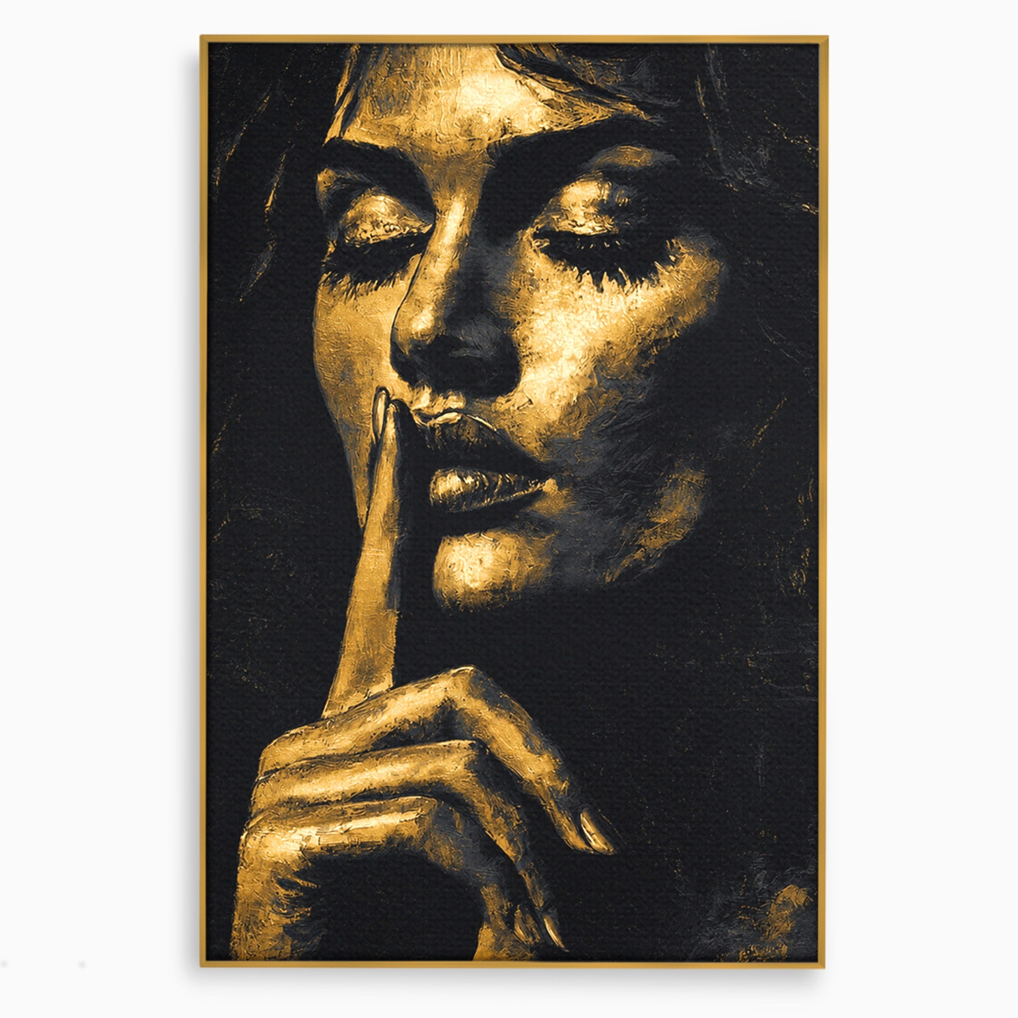 Tablou Canvas Premium LuxCanva® G1282, Tacere Aurie, Portret, Femeie, Mister, Elegant, Dormitor, Birou, Culori Vibrante