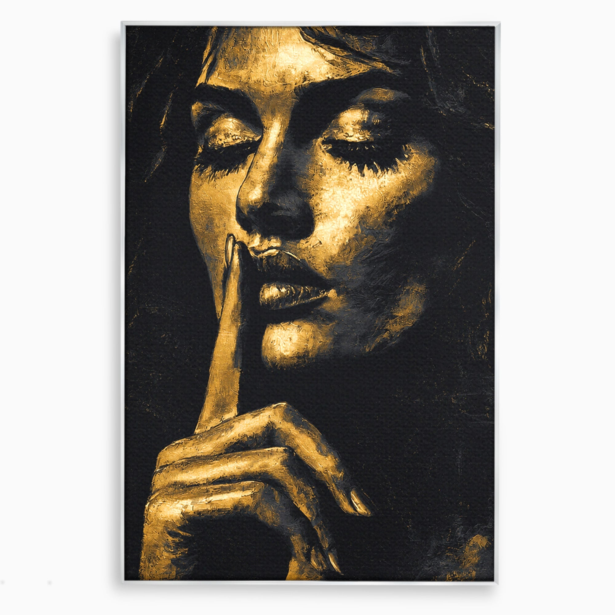 Tablou Canvas Premium LuxCanva® G1282, Tacere Aurie, Portret, Femeie, Mister, Elegant, Dormitor, Birou, Culori Vibrante