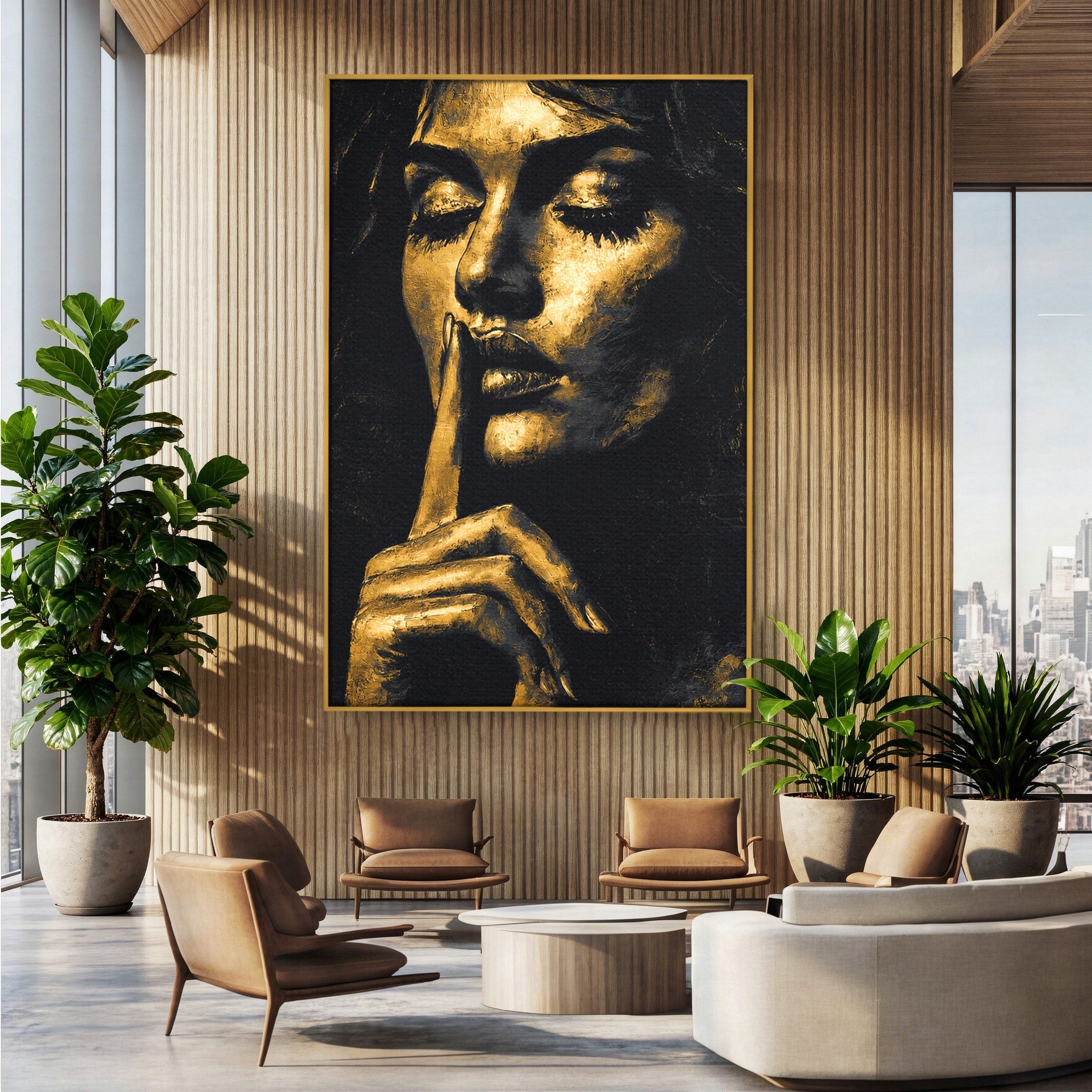 Tablou Canvas Premium LuxCanva® G1282, Tacere Aurie, Portret, Femeie, Mister, Elegant, Dormitor, Birou, Culori Vibrante