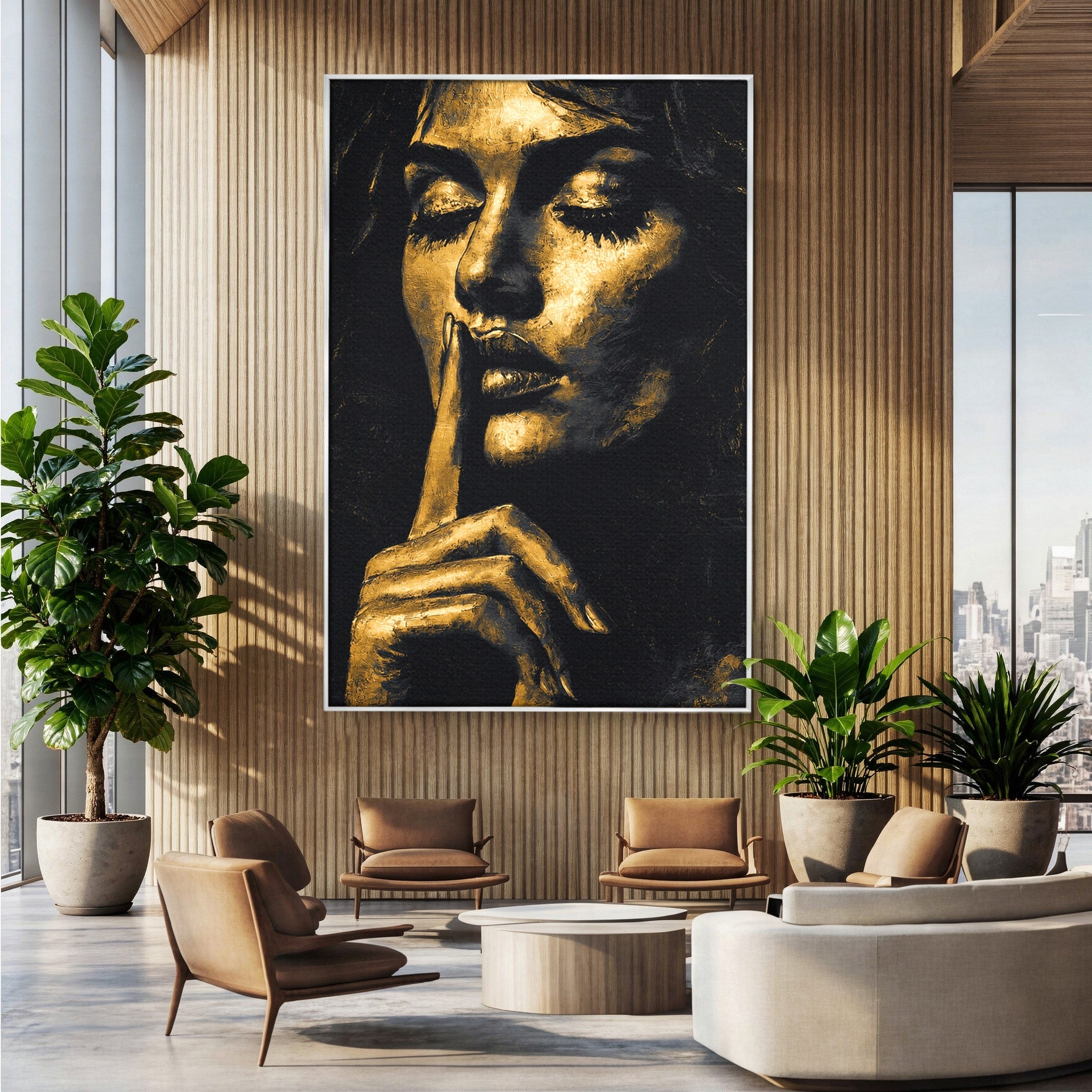 Tablou Canvas Premium LuxCanva® G1282, Tacere Aurie, Portret, Femeie, Mister, Elegant, Dormitor, Birou, Culori Vibrante