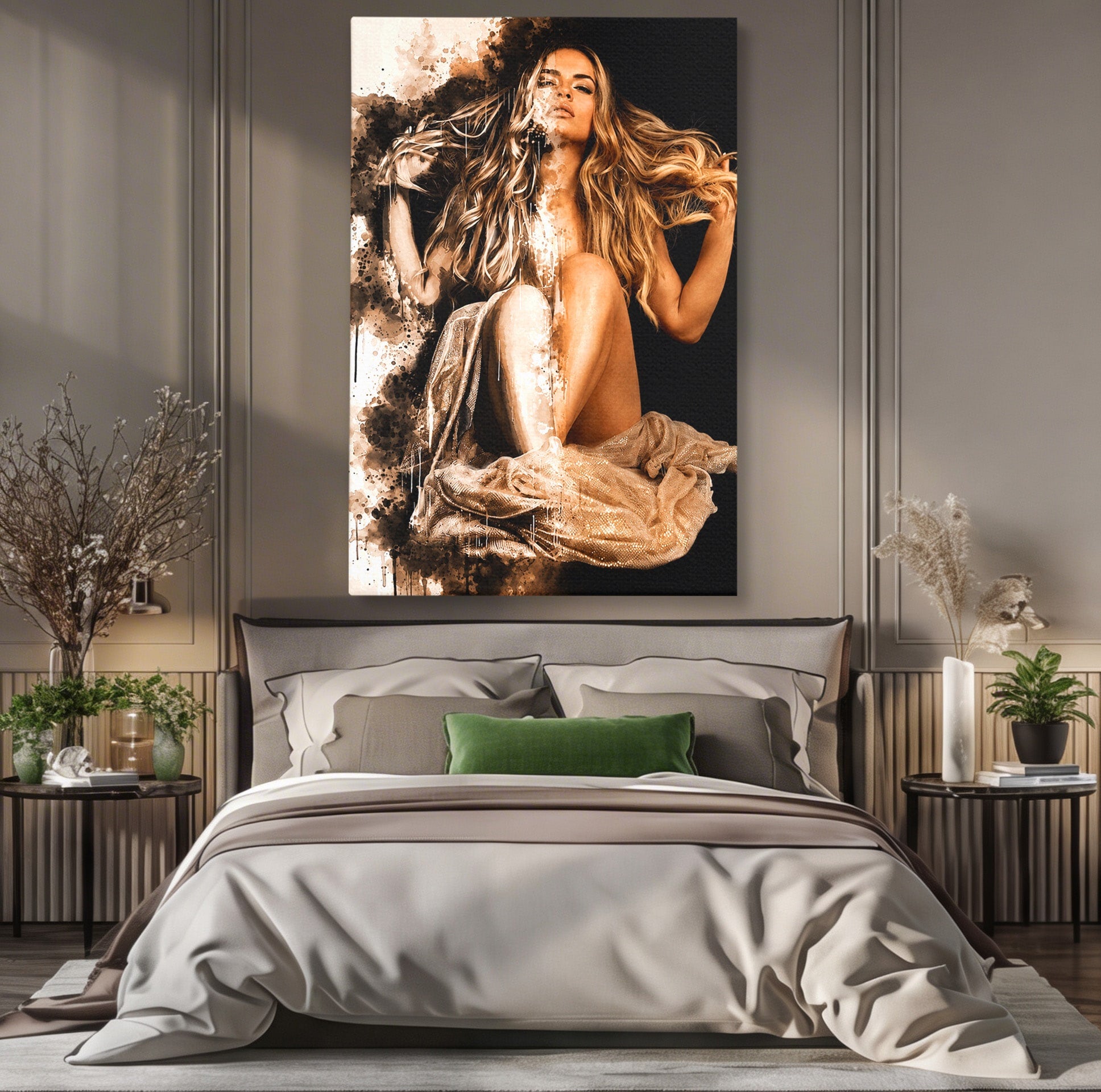 Tablou Canvas Premium LuxCanva® G1283, Femeie In Valuri De Culoare, Femeie, Arta Abstracta, Frumusete, Emotie, Dormitor, Culori Vibrante