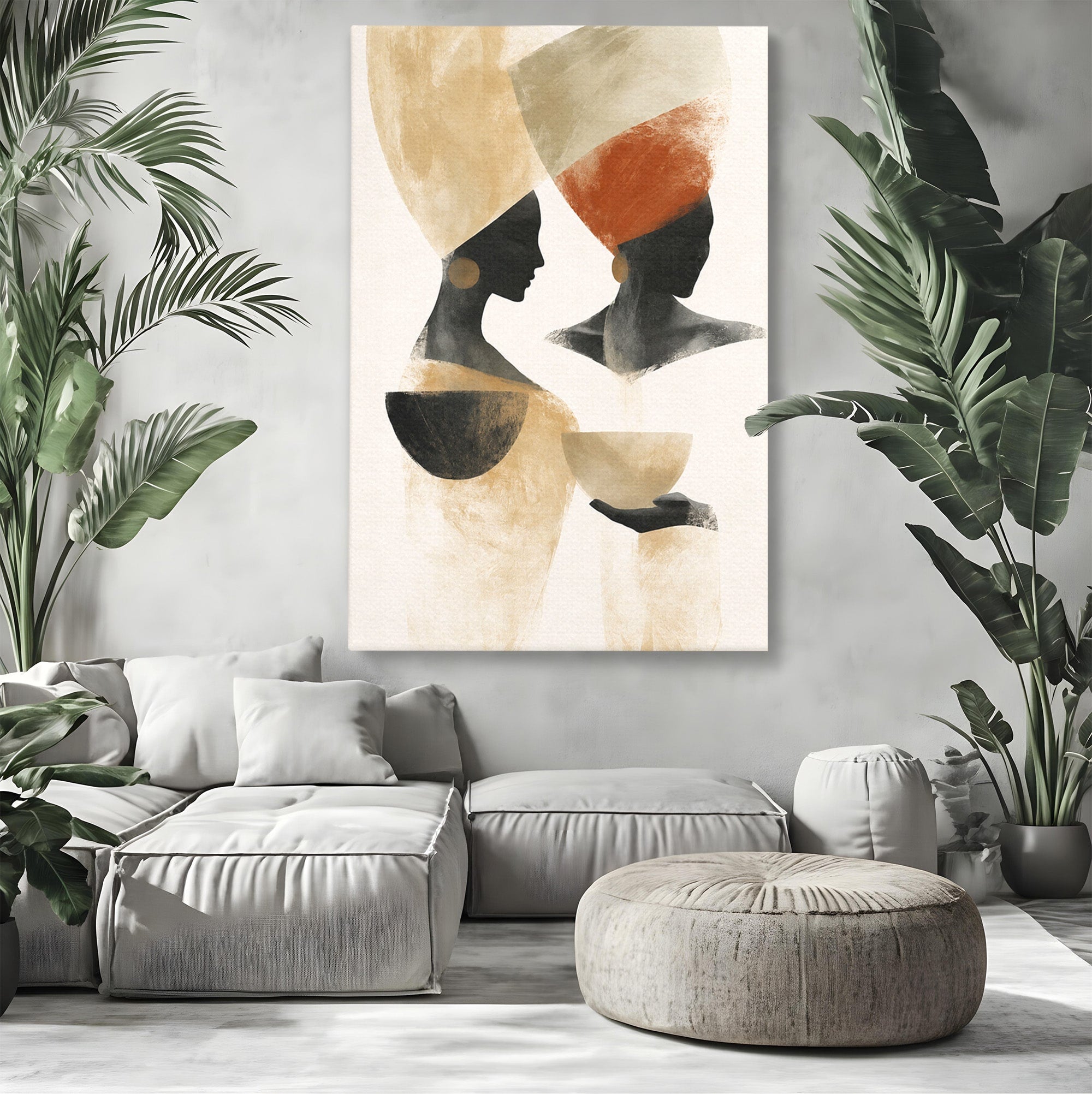 Tablou Canvas Premium LuxCanva® G1284, Siluete Africane Abstracte, Siluete, Abstract, Femei, Cultura, Birou, Culori Vibrante