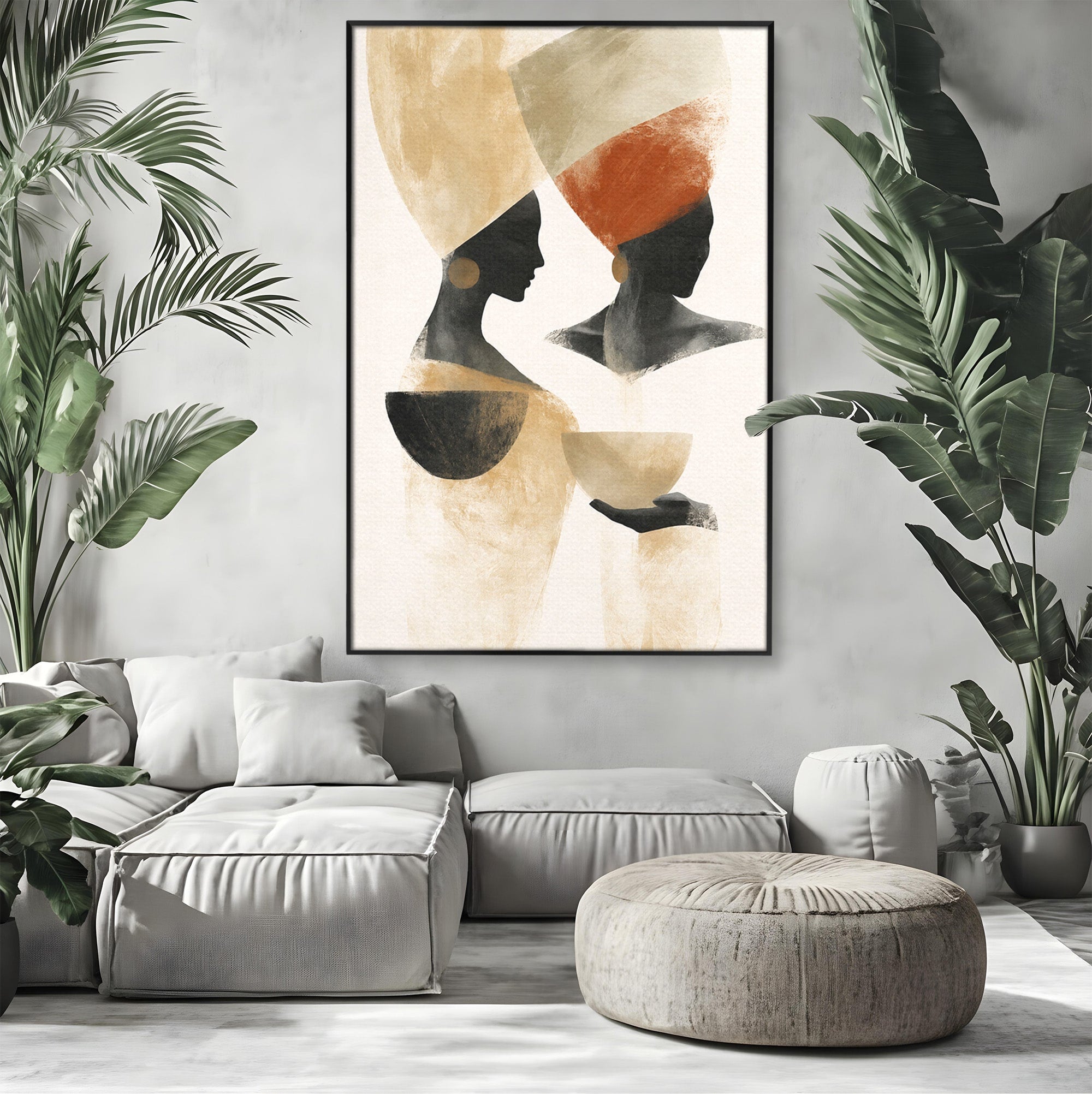 Tablou Canvas Premium LuxCanva® G1284, Siluete Africane Abstracte, Siluete, Abstract, Femei, Cultura, Birou, Culori Vibrante