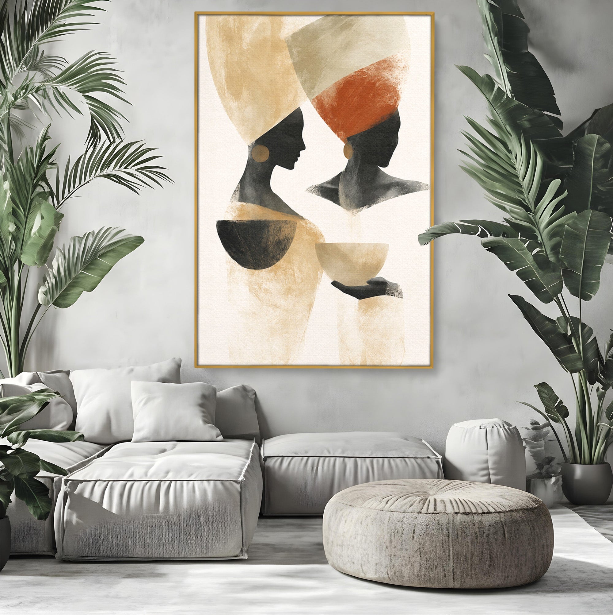 Tablou Canvas Premium LuxCanva® G1284, Siluete Africane Abstracte, Siluete, Abstract, Femei, Cultura, Birou, Culori Vibrante