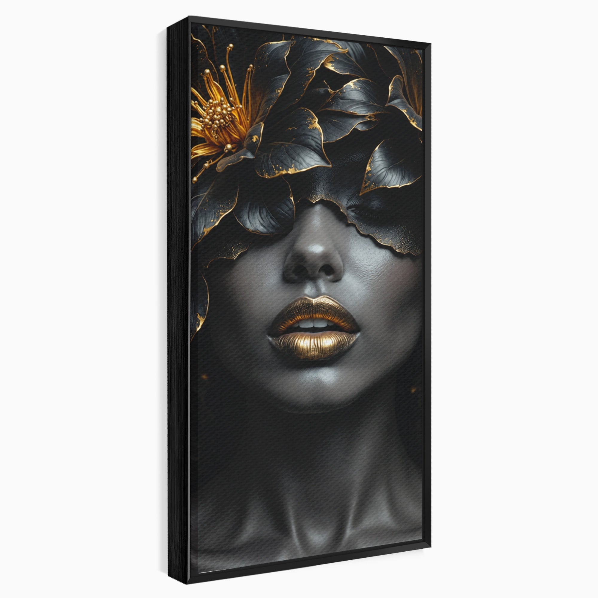Tablou Canvas Premium LuxCanva® G1286, Misterul Florilor de Aur, Portret, Flori, Mister, Eleganta, Dormitor, Culori Vibrante