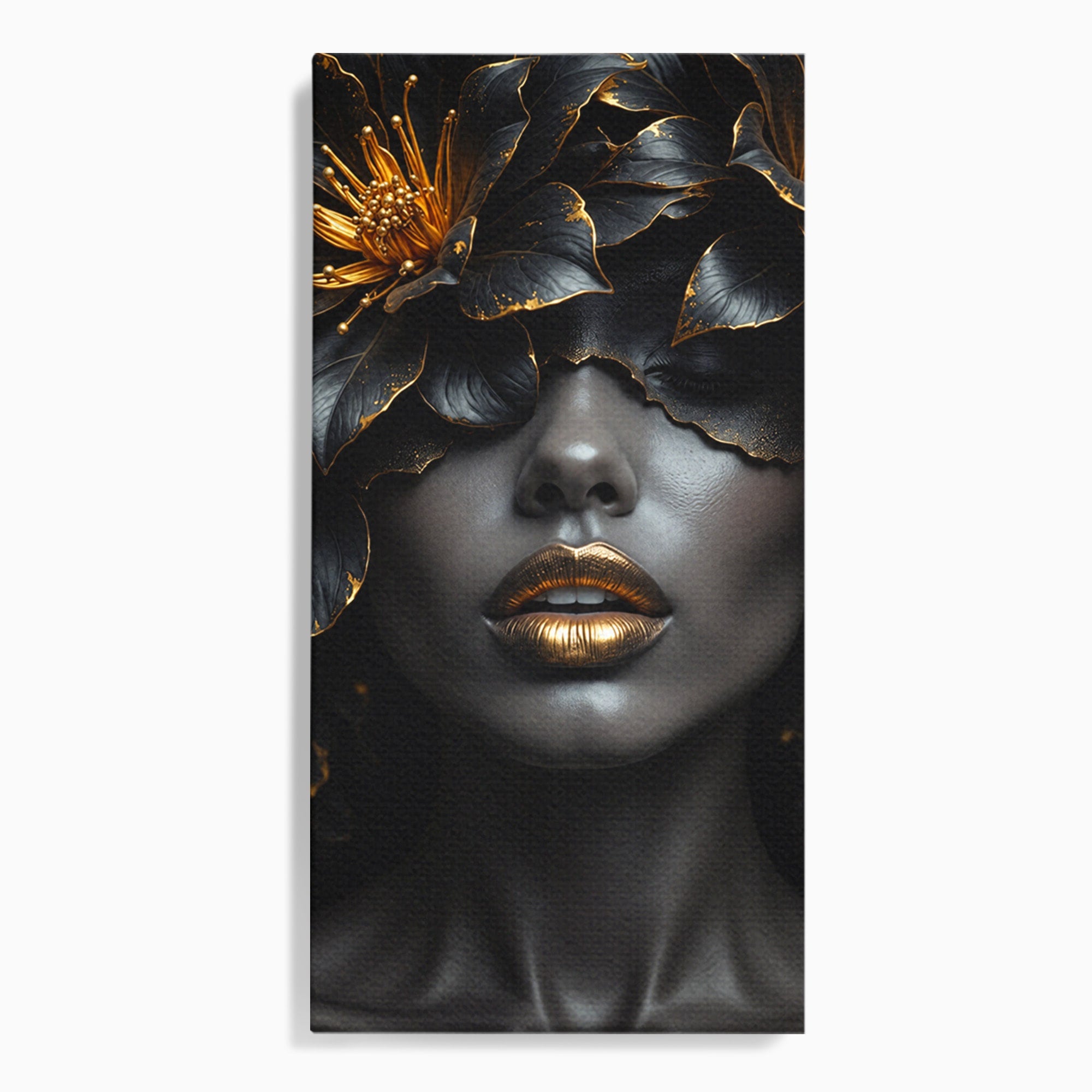 Tablou Canvas Premium LuxCanva® G1286, Misterul Florilor de Aur, Portret, Flori, Mister, Eleganta, Dormitor, Culori Vibrante