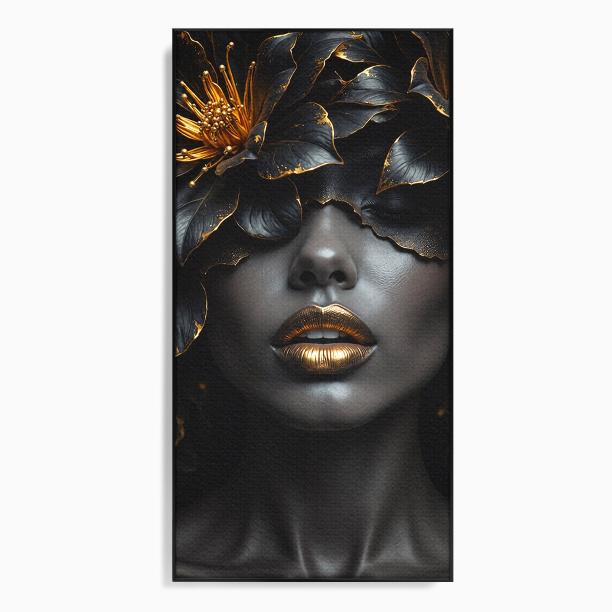 Tablou Canvas Premium LuxCanva® G1286, Misterul Florilor de Aur, Portret, Flori, Mister, Eleganta, Dormitor, Culori Vibrante
