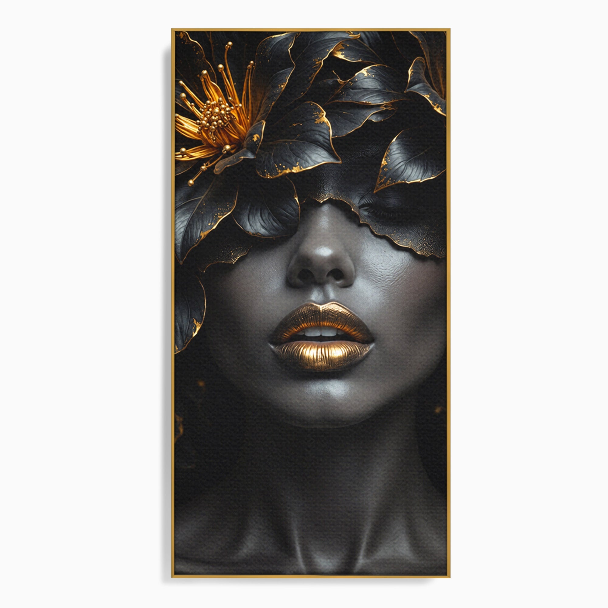Tablou Canvas Premium LuxCanva® G1286, Misterul Florilor de Aur, Portret, Flori, Mister, Eleganta, Dormitor, Culori Vibrante