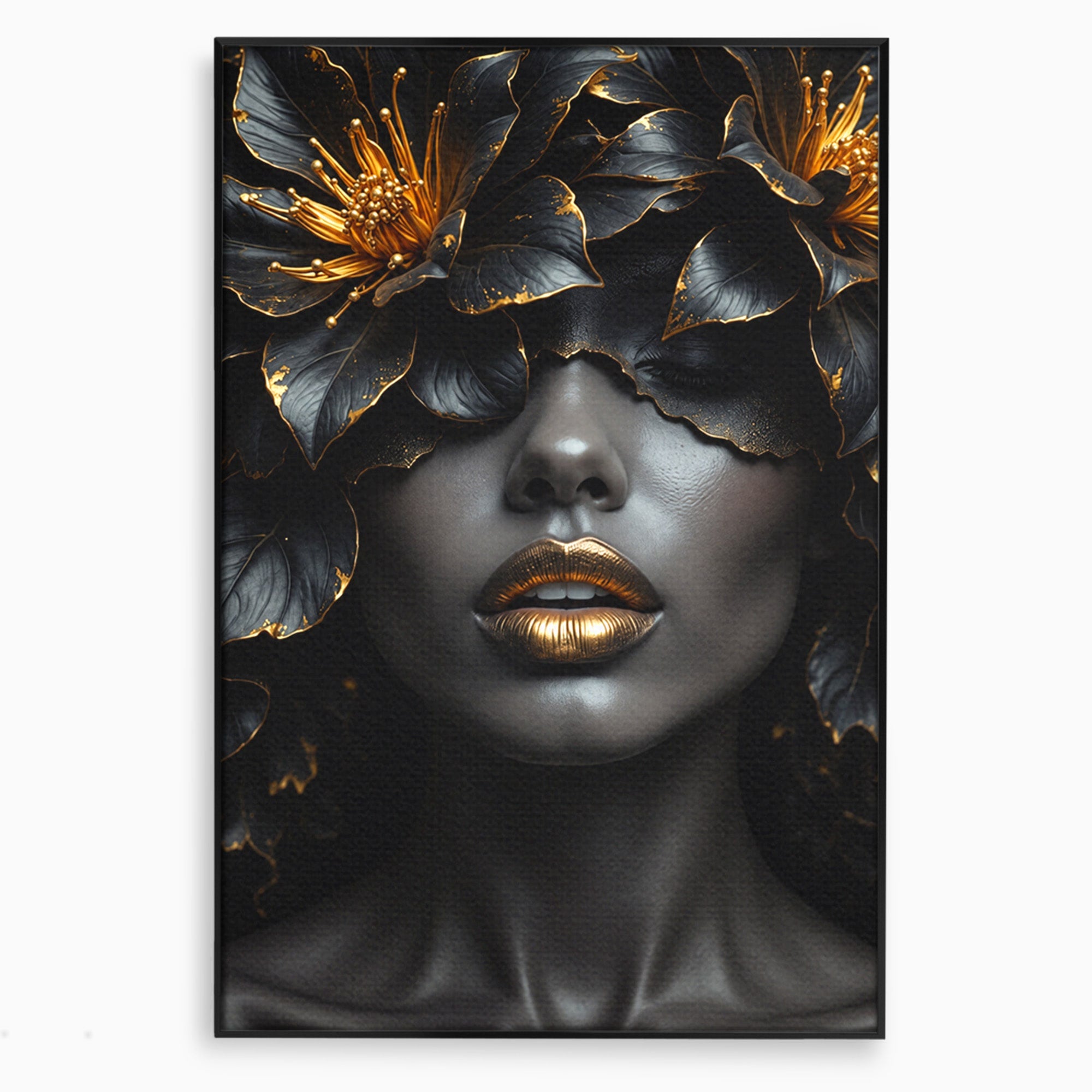 Tablou Canvas Premium LuxCanva® G1286, Misterul Florilor de Aur, Portret, Flori, Mister, Eleganta, Dormitor, Culori Vibrante