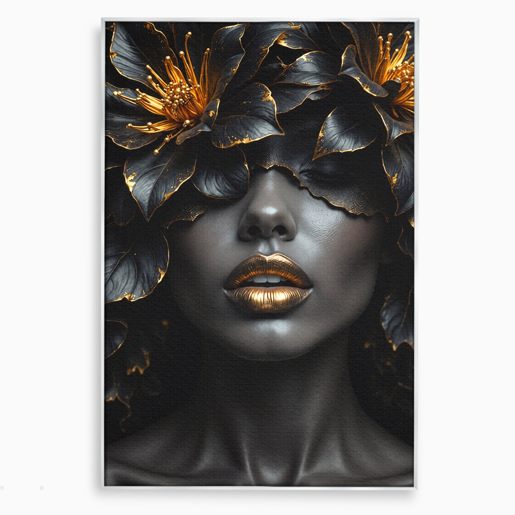 Tablou Canvas Premium LuxCanva® G1286, Misterul Florilor de Aur, Portret, Flori, Mister, Eleganta, Dormitor, Culori Vibrante
