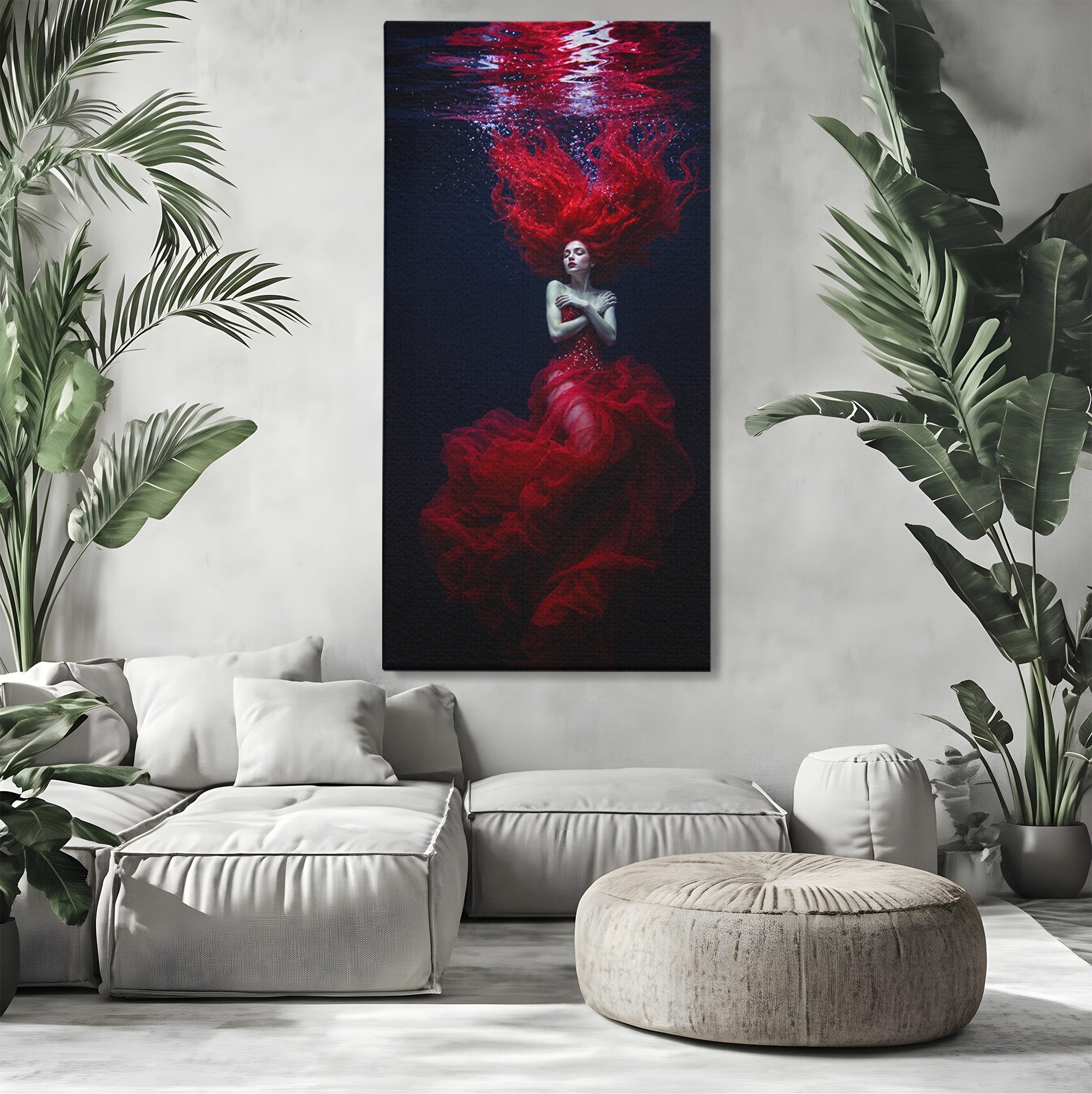 Tablou Canvas Premium LuxCanva® G1287, Sirena In Adancuri, Sirena, Apa, Fantezie, Mister, Dormitor, Culori Vibrante
