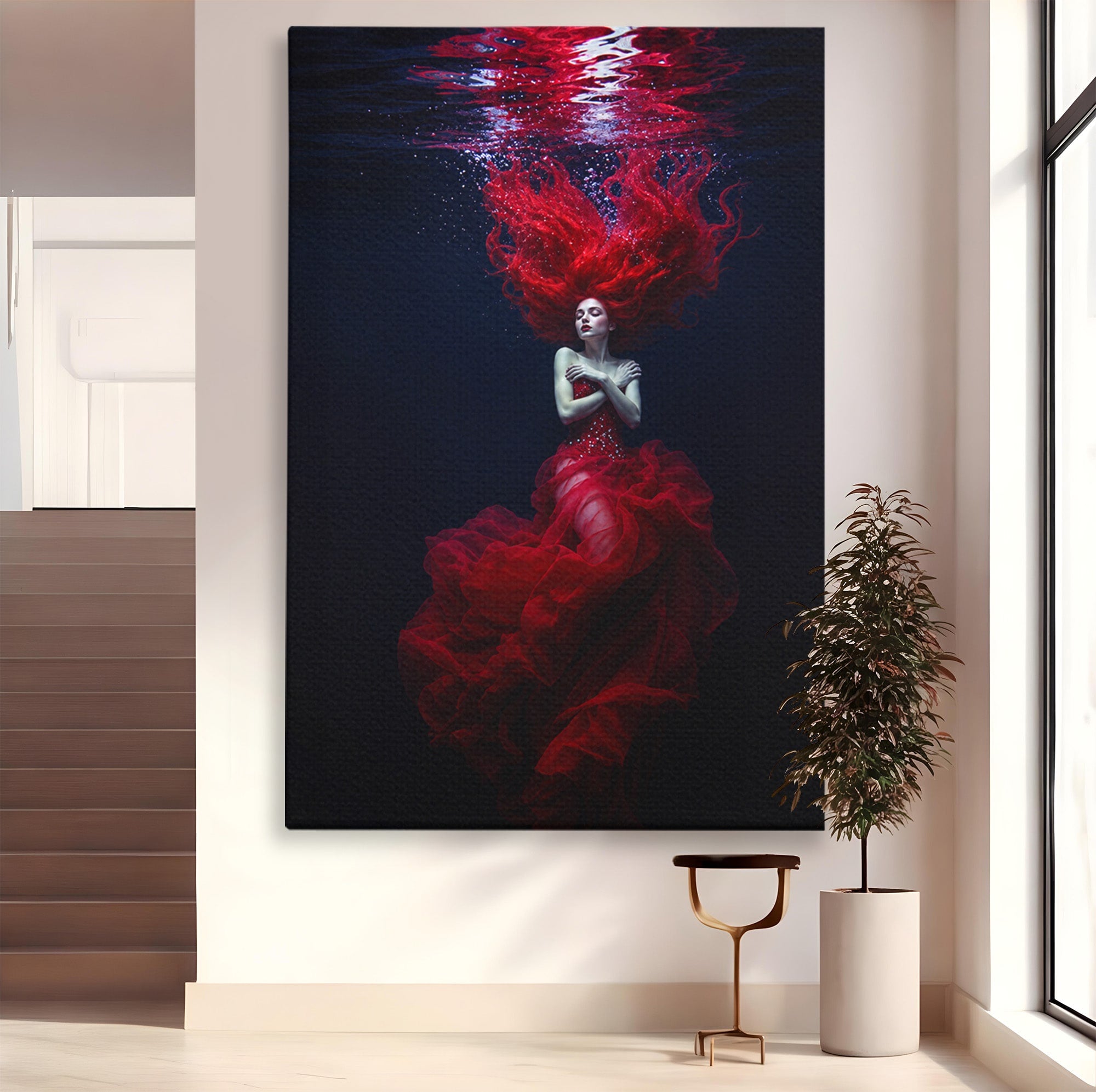 Tablou Canvas Premium LuxCanva® G1287, Sirena In Adancuri, Sirena, Apa, Fantezie, Mister, Dormitor, Culori Vibrante