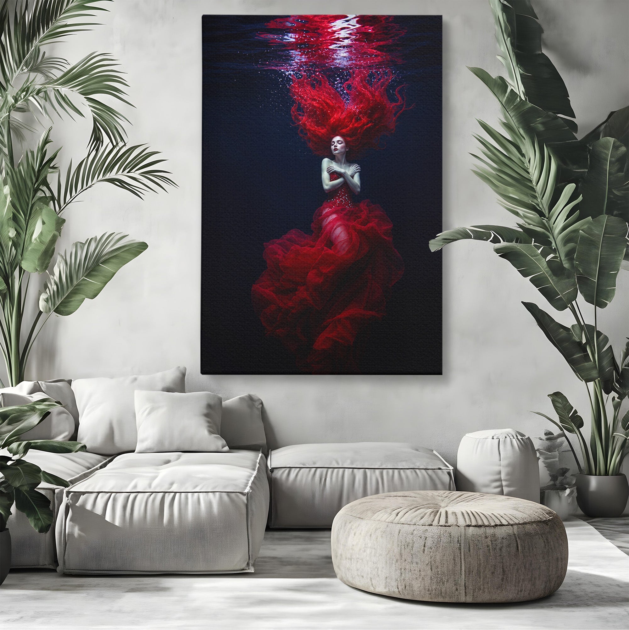 Tablou Canvas Premium LuxCanva® G1287, Sirena In Adancuri, Sirena, Apa, Fantezie, Mister, Dormitor, Culori Vibrante