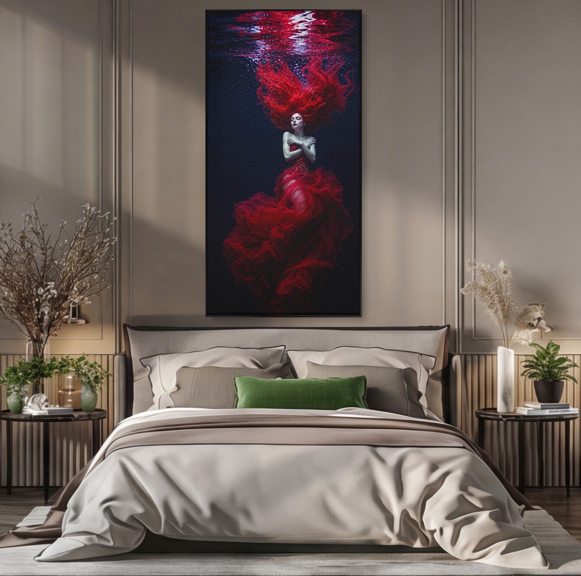 Tablou Canvas Premium LuxCanva® G1287, Sirena In Adancuri, Sirena, Apa, Fantezie, Mister, Dormitor, Culori Vibrante