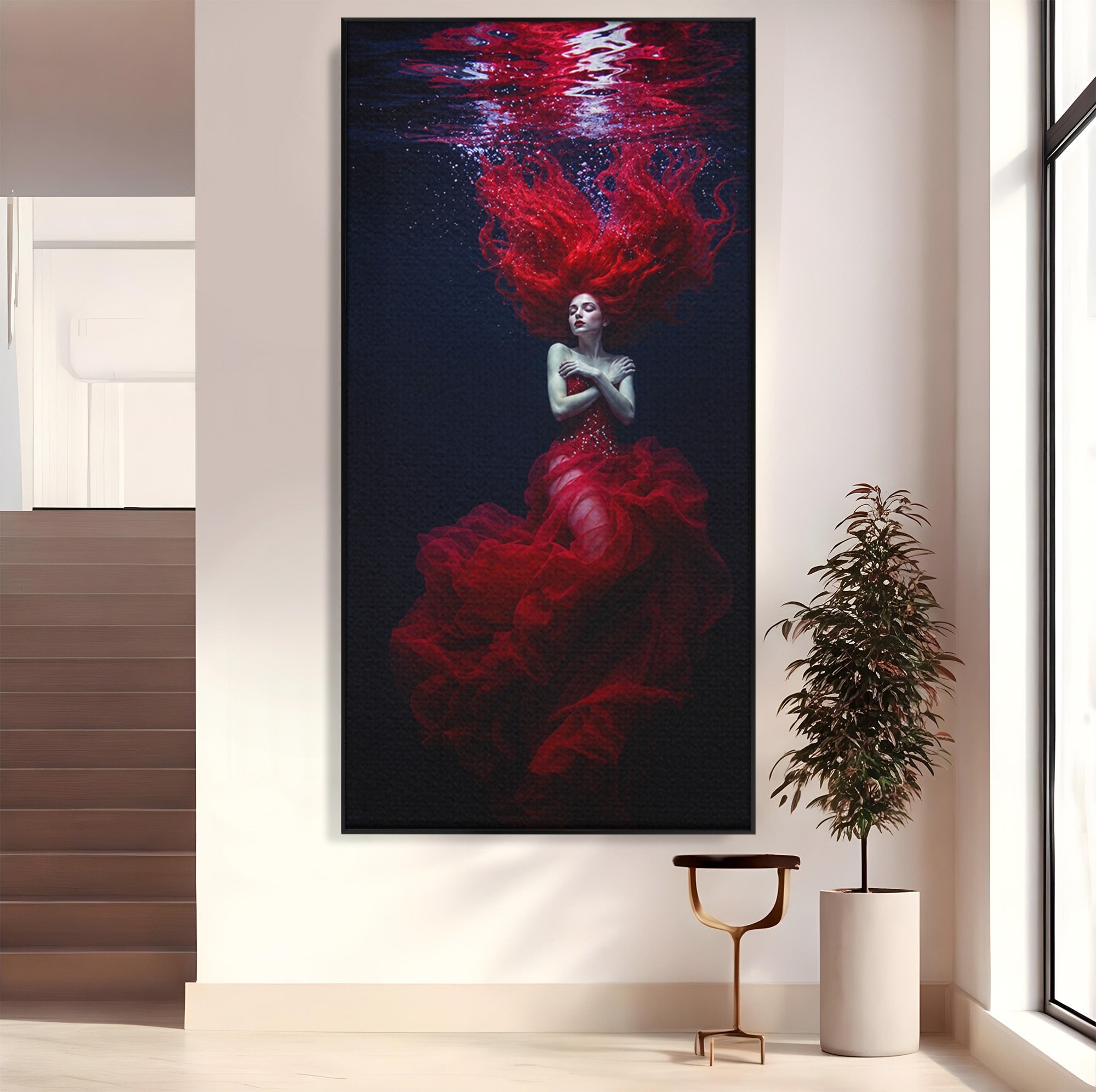 Tablou Canvas Premium LuxCanva® G1287, Sirena In Adancuri, Sirena, Apa, Fantezie, Mister, Dormitor, Culori Vibrante