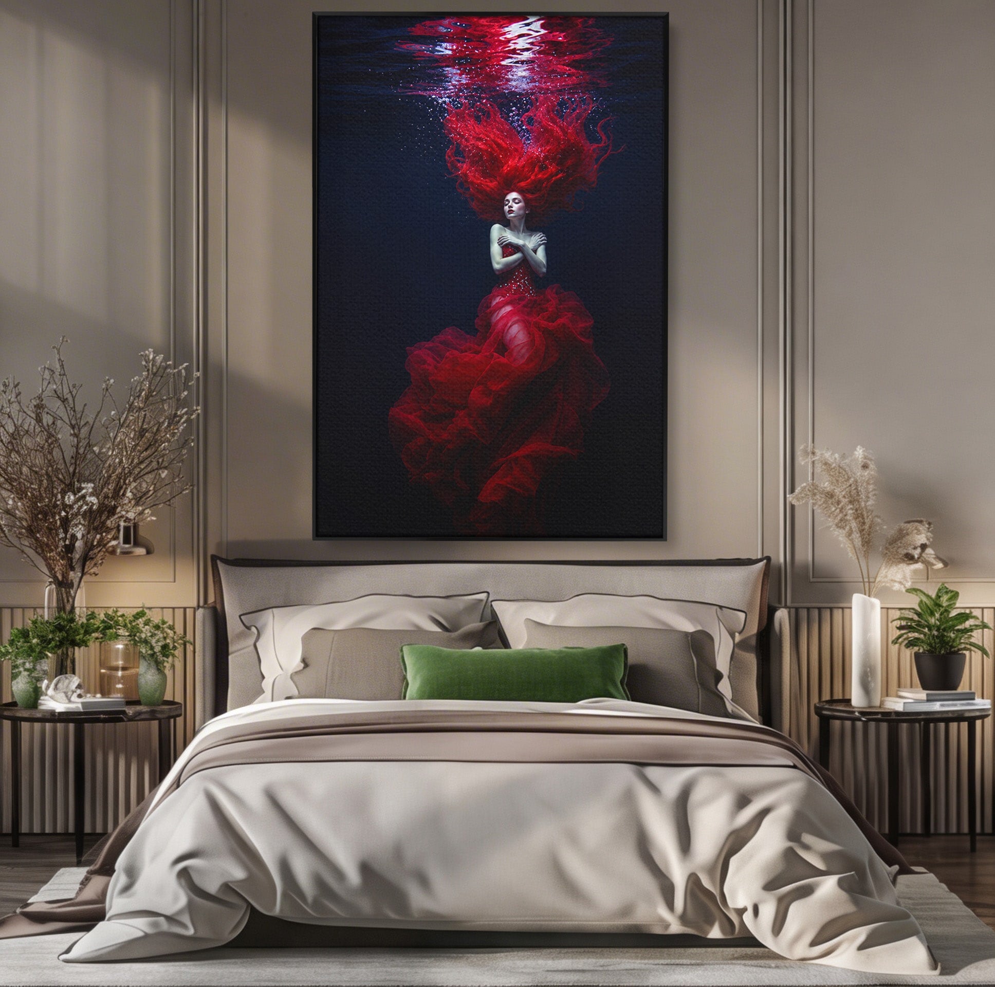 Tablou Canvas Premium LuxCanva® G1287, Sirena In Adancuri, Sirena, Apa, Fantezie, Mister, Dormitor, Culori Vibrante