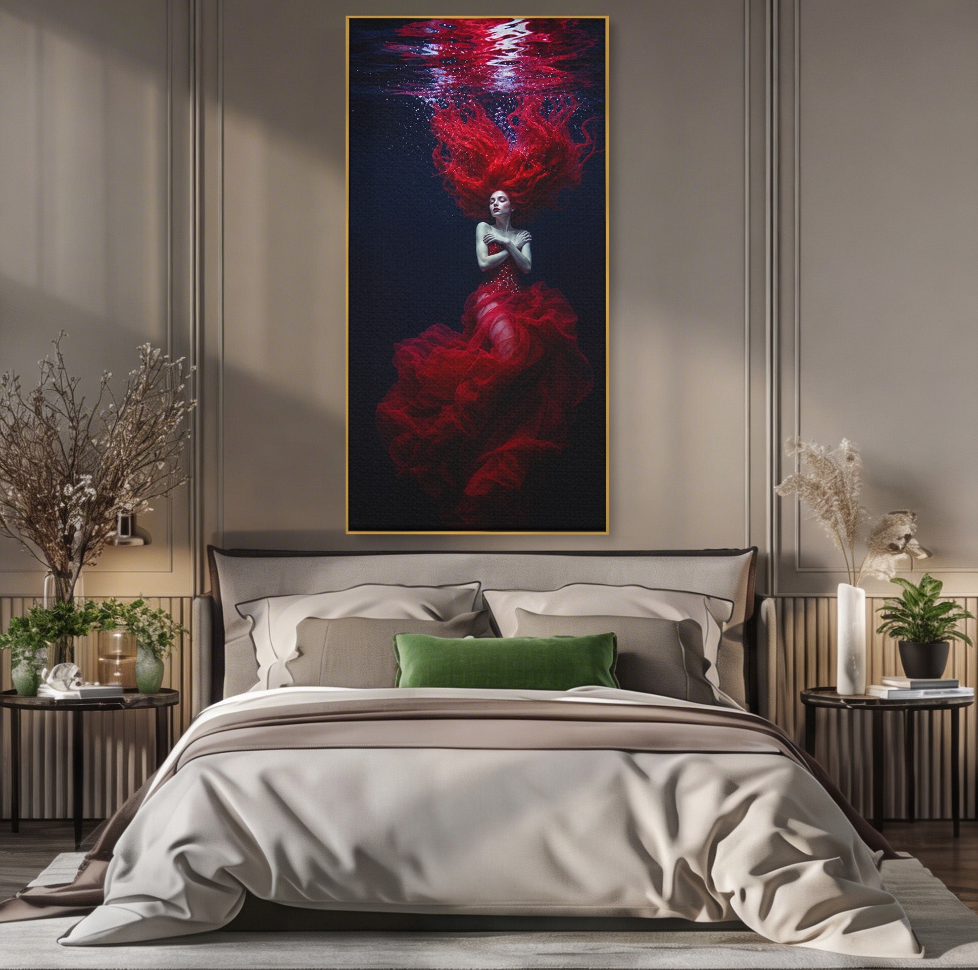 Tablou Canvas Premium LuxCanva® G1287, Sirena In Adancuri, Sirena, Apa, Fantezie, Mister, Dormitor, Culori Vibrante
