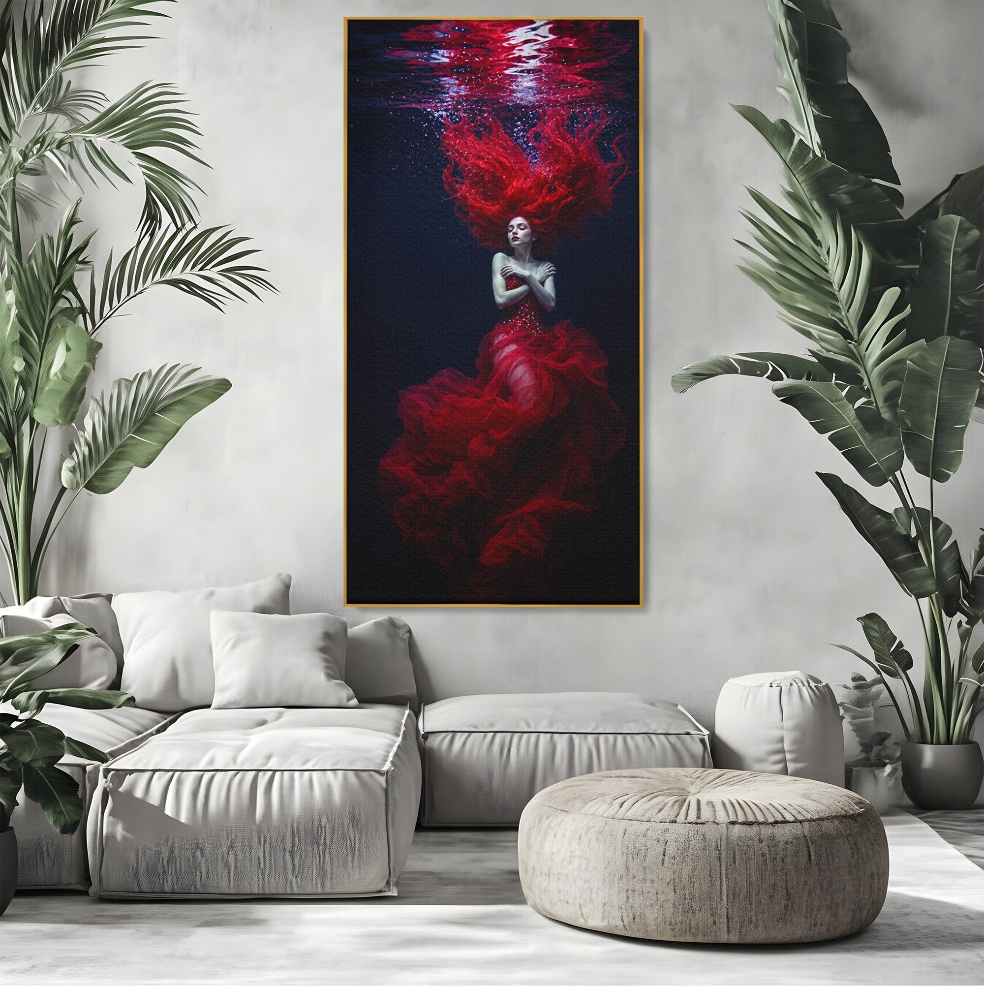 Tablou Canvas Premium LuxCanva® G1287, Sirena In Adancuri, Sirena, Apa, Fantezie, Mister, Dormitor, Culori Vibrante