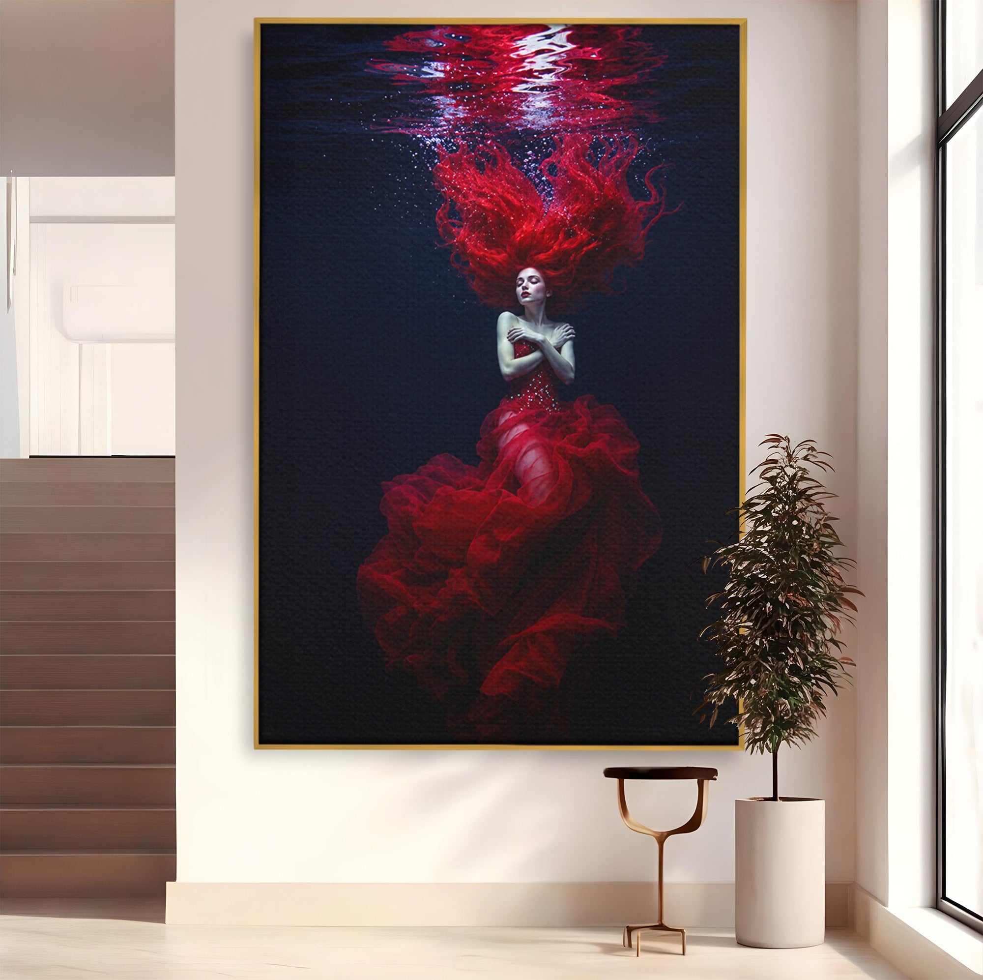Tablou Canvas Premium LuxCanva® G1287, Sirena In Adancuri, Sirena, Apa, Fantezie, Mister, Dormitor, Culori Vibrante