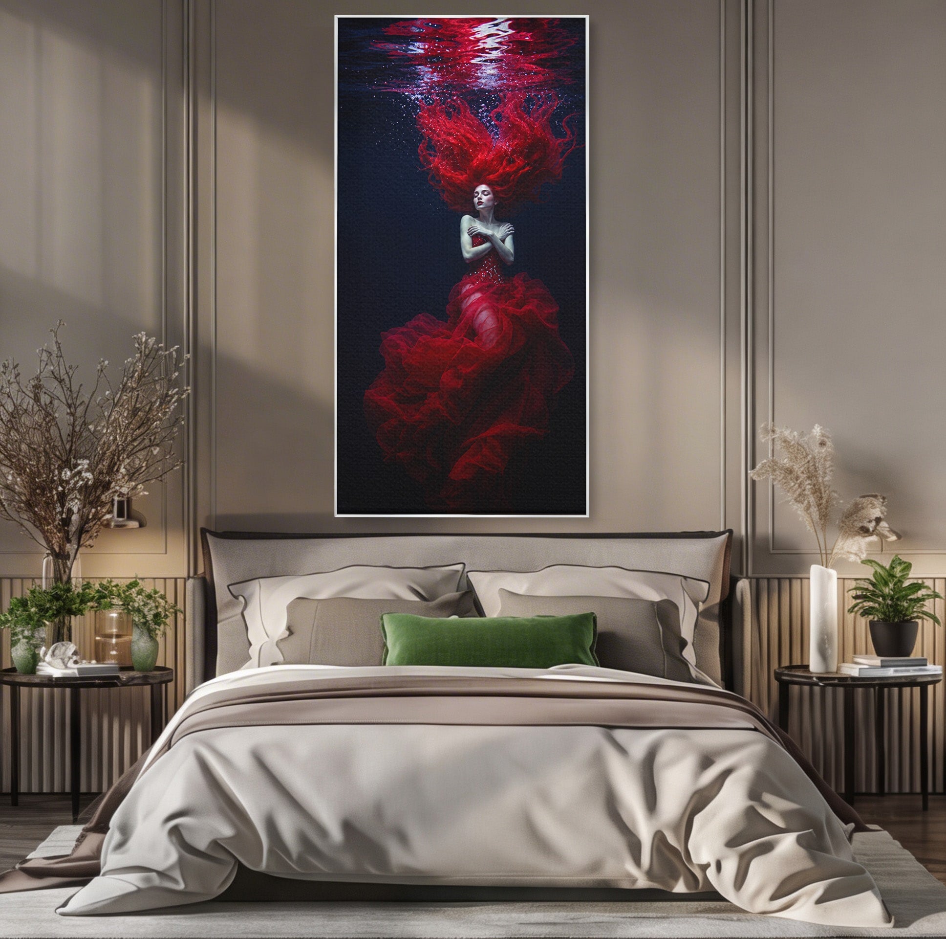 Tablou Canvas Premium LuxCanva® G1287, Sirena In Adancuri, Sirena, Apa, Fantezie, Mister, Dormitor, Culori Vibrante
