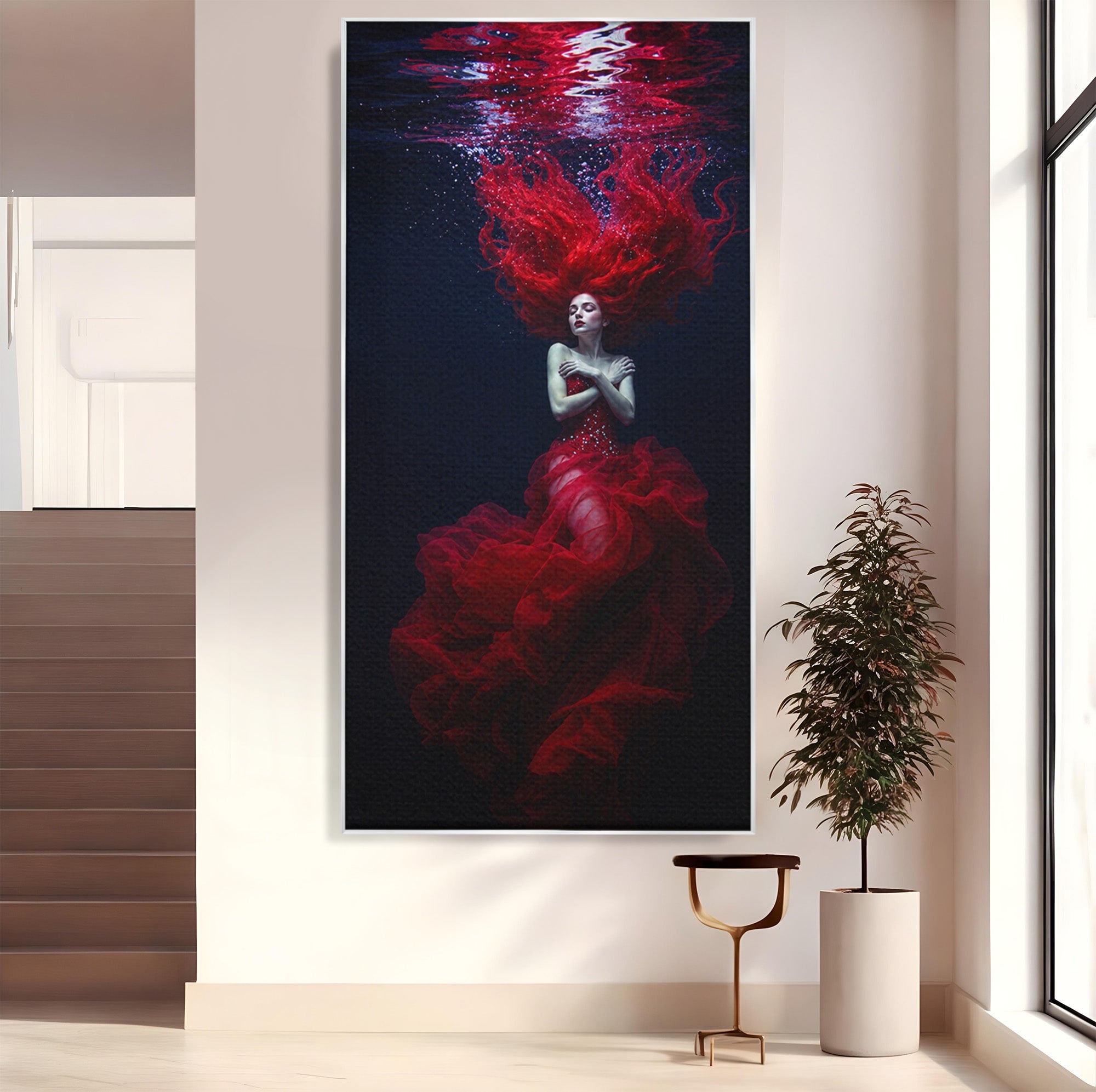 Tablou Canvas Premium LuxCanva® G1287, Sirena In Adancuri, Sirena, Apa, Fantezie, Mister, Dormitor, Culori Vibrante