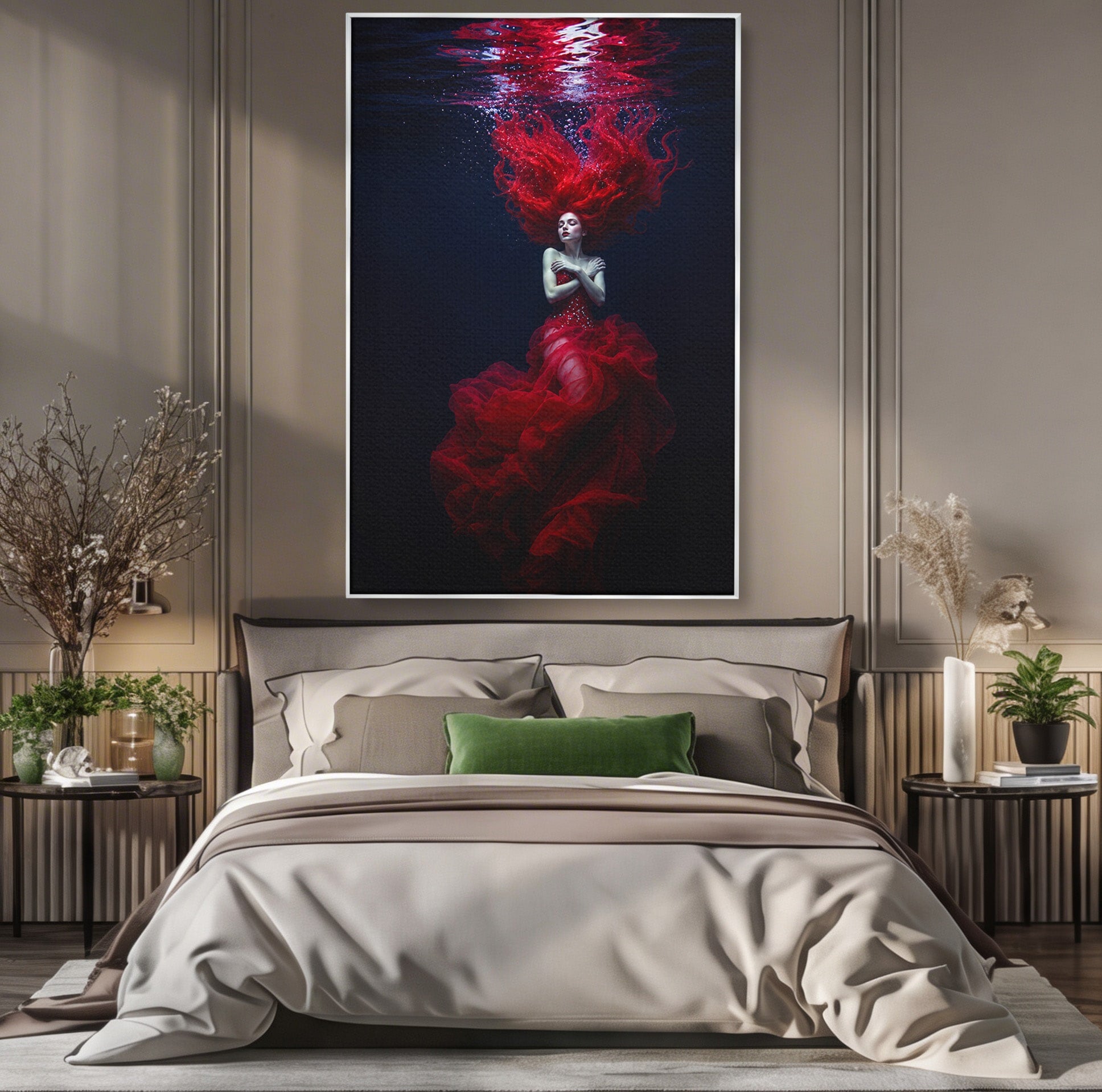 Tablou Canvas Premium LuxCanva® G1287, Sirena In Adancuri, Sirena, Apa, Fantezie, Mister, Dormitor, Culori Vibrante