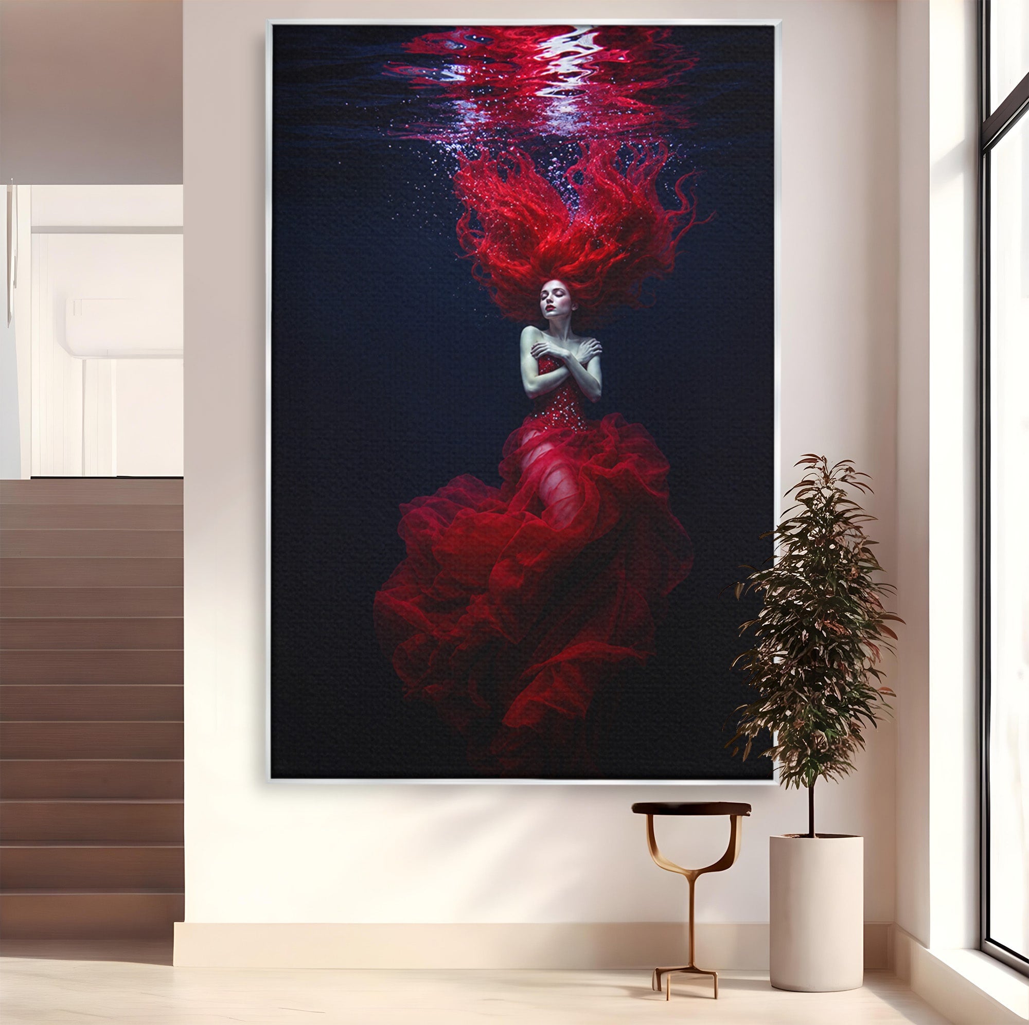 Tablou Canvas Premium LuxCanva® G1287, Sirena In Adancuri, Sirena, Apa, Fantezie, Mister, Dormitor, Culori Vibrante