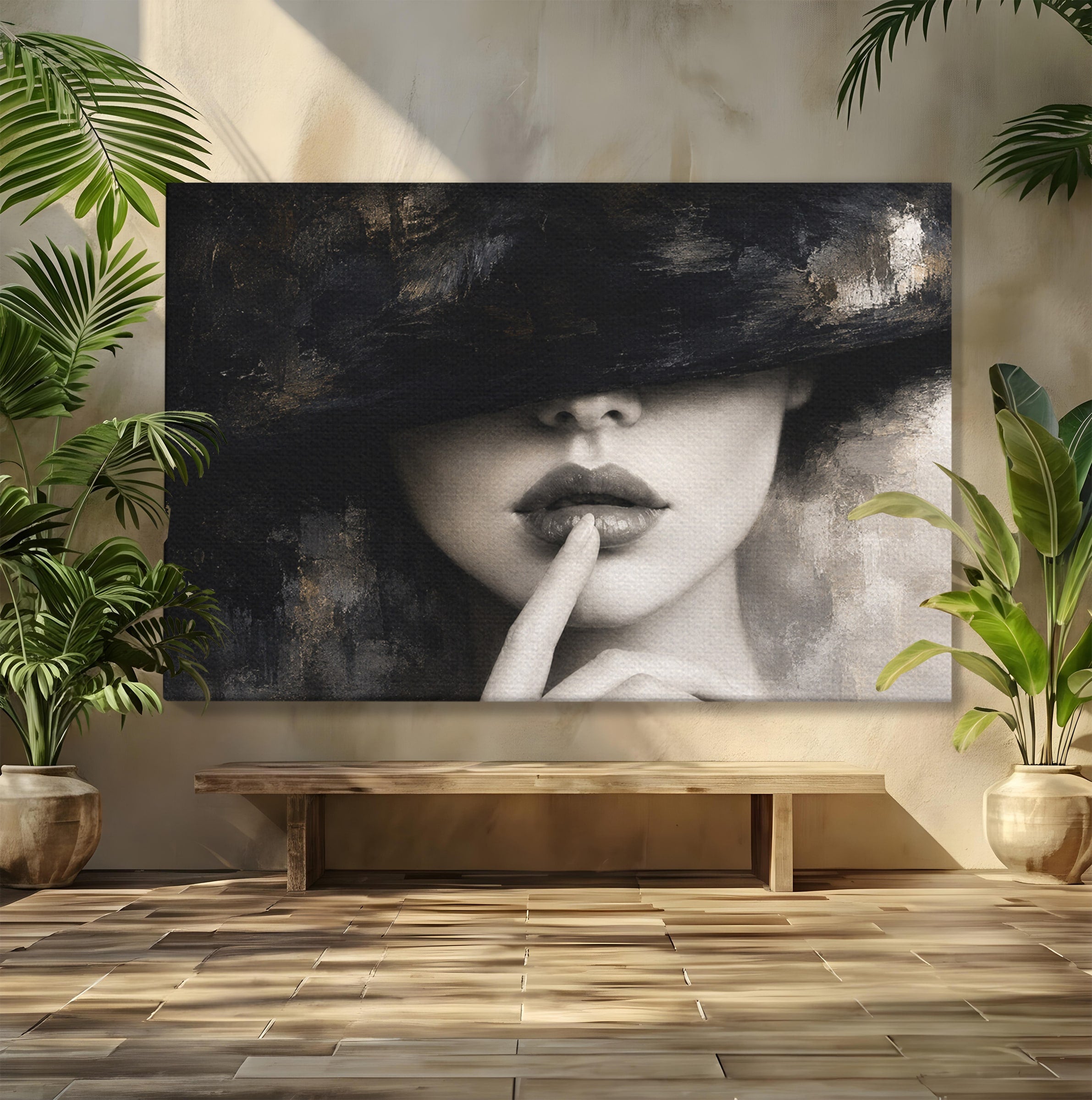 Tablou Canvas Premium LuxCanva® G1288, Misterul Femeii, Femeie, Portret, Eleganta, Mister, Birou, Dormitor, Culori Vibrante