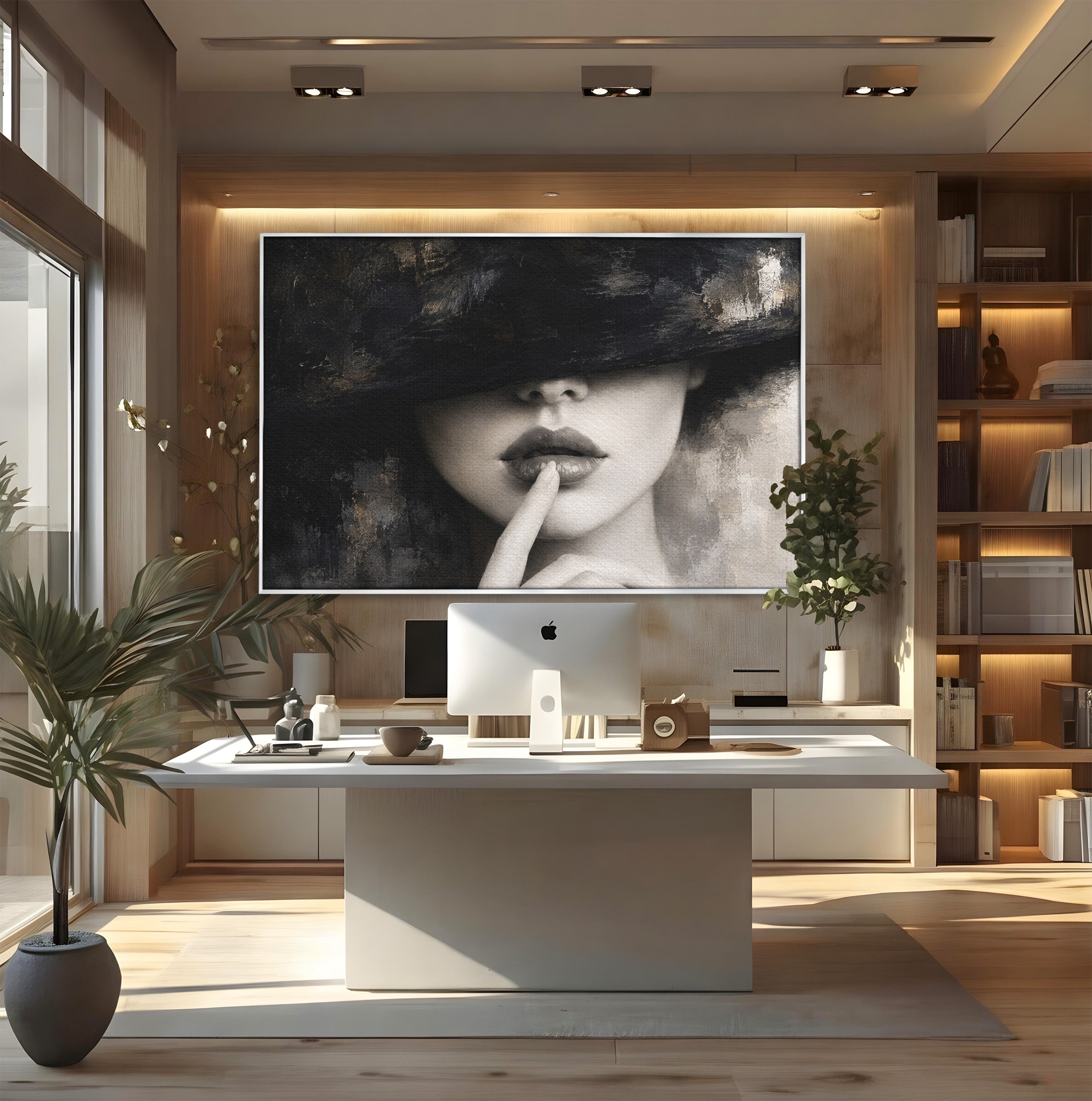 Tablou Canvas Premium LuxCanva® G1288, Misterul Femeii, Femeie, Portret, Eleganta, Mister, Birou, Dormitor, Culori Vibrante