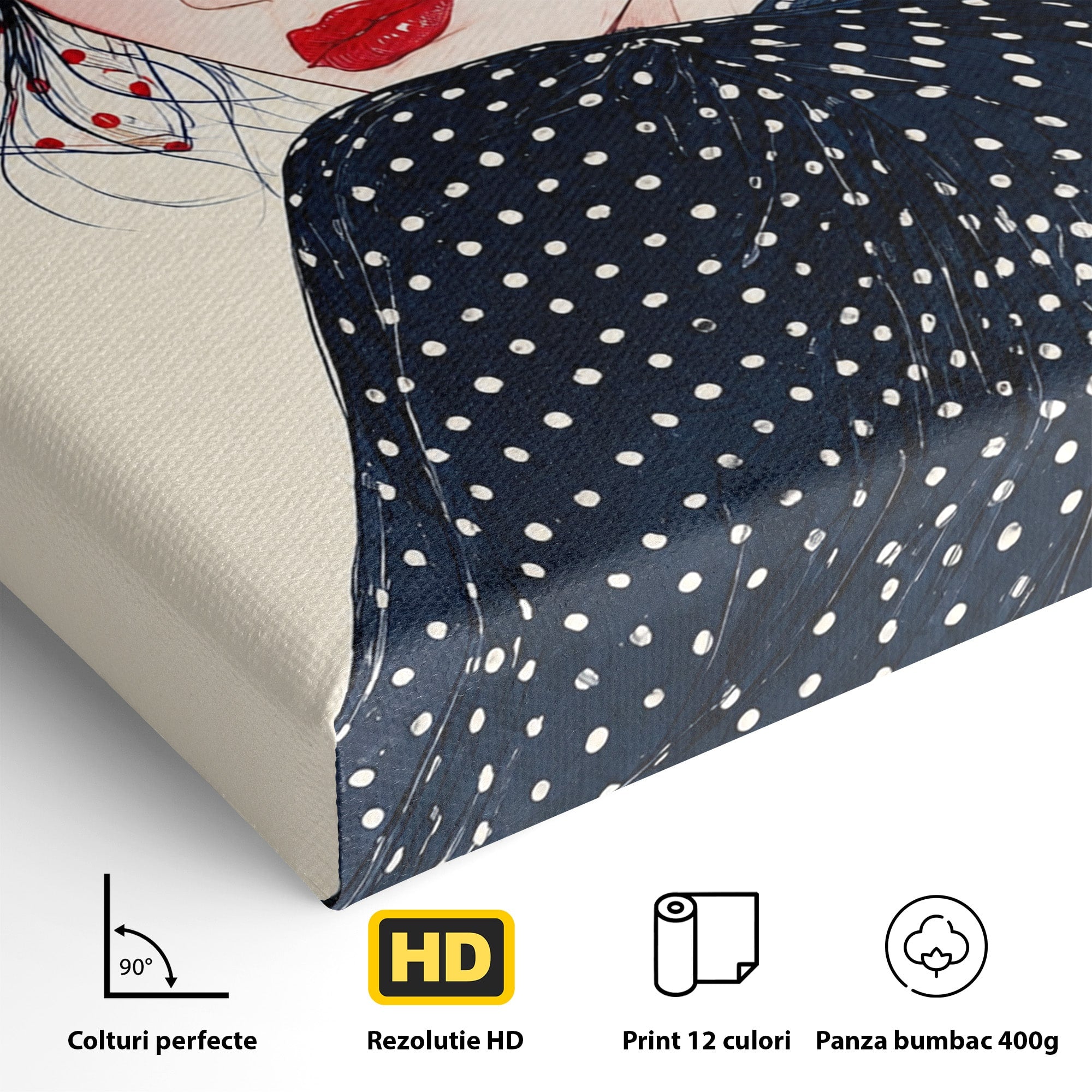 Tablou Canvas Premium LuxCanva® G1289, Portret Femeie Cu Fundita, Femeie, Portret, Fundita, Moda, Eleganta, Dormitor, Culori Vibrante